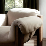 Featuring Samena Nubuck Sand Chair by Four Hands at Amethyst Home. A cozy spot for lounging and curling up with a good book. This statement-making chair features large overflowing cushioning that wraps around the arms and back. Designed with S spring construction and a solid oak frame. Upholstered in a smooth sueded leather with contrasting sling seati. Amethyst Home provides interior design, new home construction design consulting, vintage area rugs, and lighting in the Salt Lake City metro area.