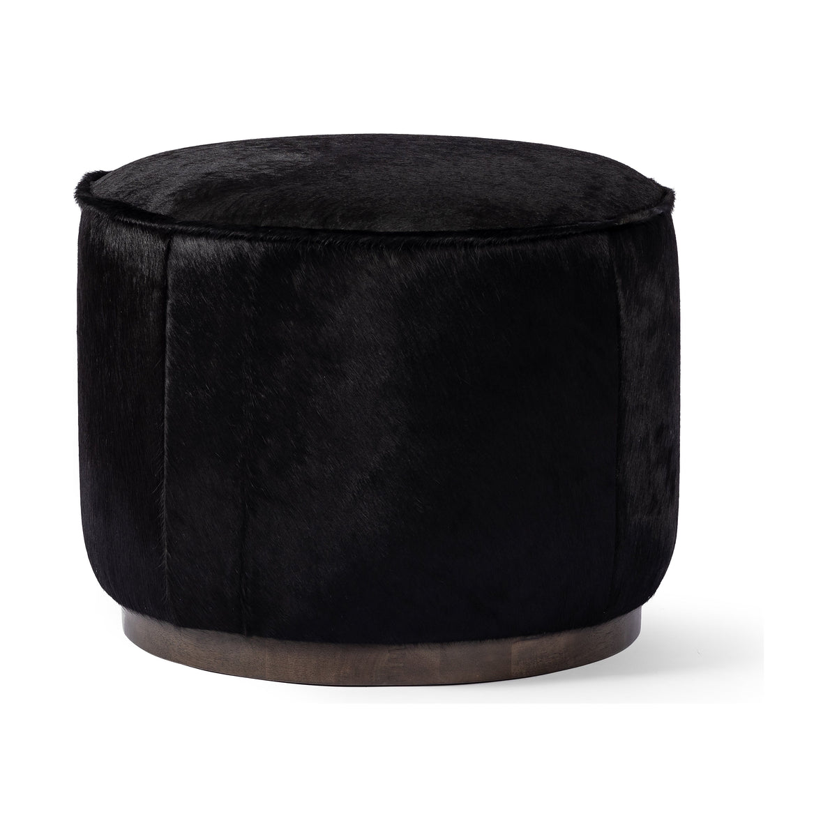 Sinclair Dark Hair On Hide Round Ottoman | ready to ship!