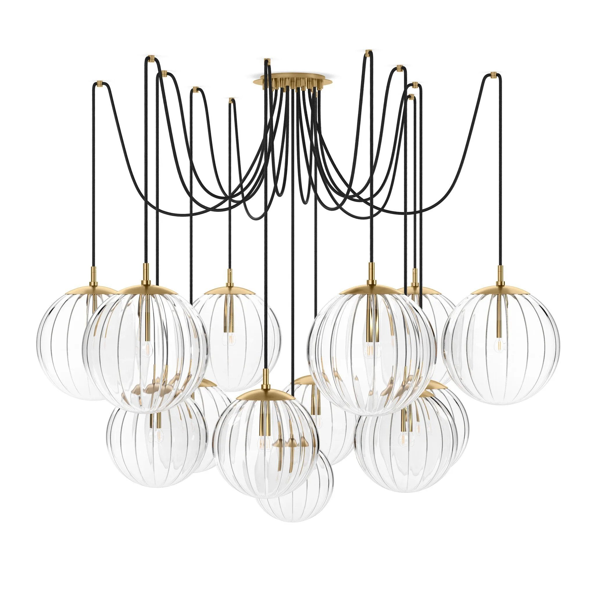 Featuring Spider Burnished Brass Clear Ribbon Glass Cord Chandelier by Four Hands at Amethyst Home. Clear glass spheres float at varying lengths for a statement-making piece. Each globe is individually blown, shaped and sculpted by hand through a one-hour process. Brass and glass are 98% recyclable. Designed and sustainably crafted in Poland by Schwung.
. Amethyst Home provides interior design, new home construction design consulting, vintage area rugs, and lighting in the Laguna Beach metro area.
