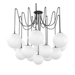 Featuring Spider Black Gunmetal Opal Matte Glass Cord Chandelier by Four Hands at Amethyst Home. Matte glass spheres float at varying lengths for a statement-making piece. Each globe is individually blown, shaped and sculpted by hand through a one-hour process. Matte glass is specially manufactured to evenly diffuse light. The finish on the brass frame i. Amethyst Home provides interior design, new home construction design consulting, vintage area rugs, and lighting in the Laguna Beach metro area.