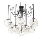 Featuring Spider Black Gunmetal Clear Ribbon Glass Cord Chandelier by Four Hands at Amethyst Home. Clear glass spheres float at varying lengths for a statement-making piece. Each globe is individually blown, shaped and sculpted by hand through a one-hour process. The finish on the brass frame is achieved through a specialized process that turns the brass into a. Amethyst Home provides interior design, new home construction design consulting, vintage area rugs, and lighting in the Omaha metro area.
