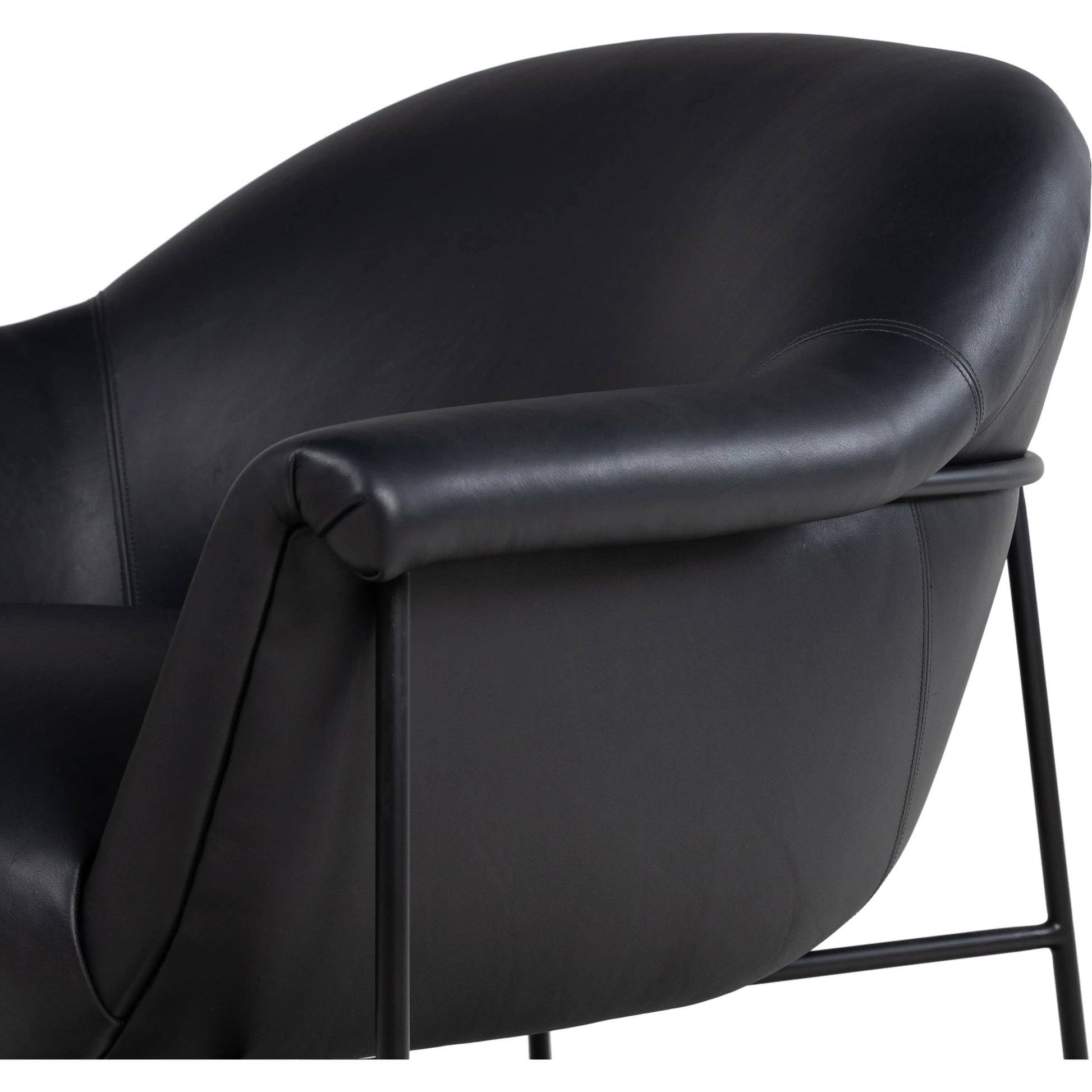 With a curvy silhouette and classic rolled arms, thick-cut top-grain leather brings a fresh feel to vintage-inspired accent seating, with an airy iron cradle base for a beautiful balance of scale Amethyst Home provides interior design, new home construction design consulting, vintage area rugs, and lighting in the Kansas City metro area.