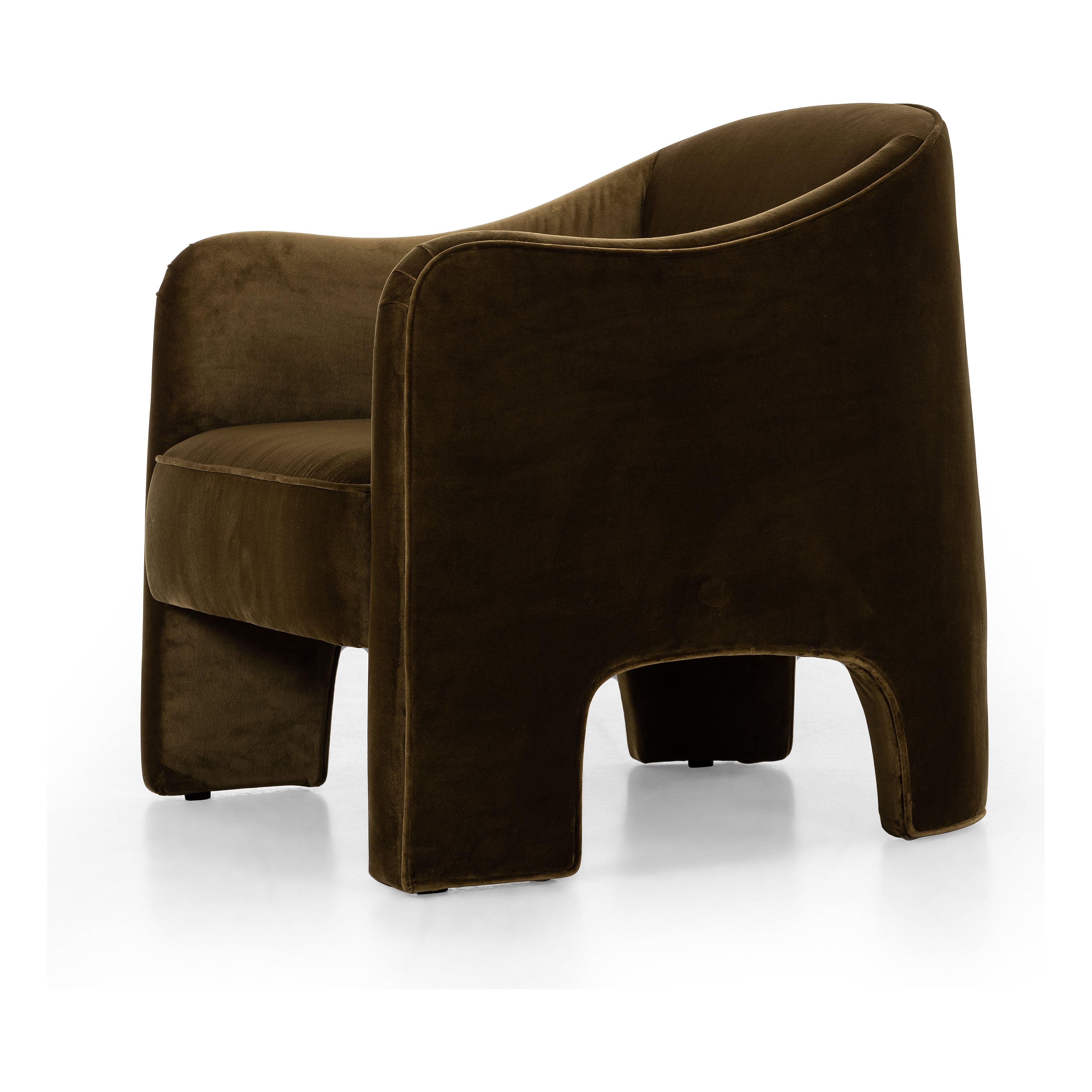 Featuring Sully Surrey Moss Chair by Four Hands at Amethyst Home. Shape-driven from top to bottom, this modern accent chair is tightly upholstered in a smooth cotton velvet fabric. Subtle highs and lows throughout the fabric change in appearance depending on the direction of the fabric's nap and the lighting in the room, bringing movement to the entire piece. S-spring constructi. Amethyst Home provides interior design, new construction, custom furniture, and area rugs in the Alpharetta metro area.