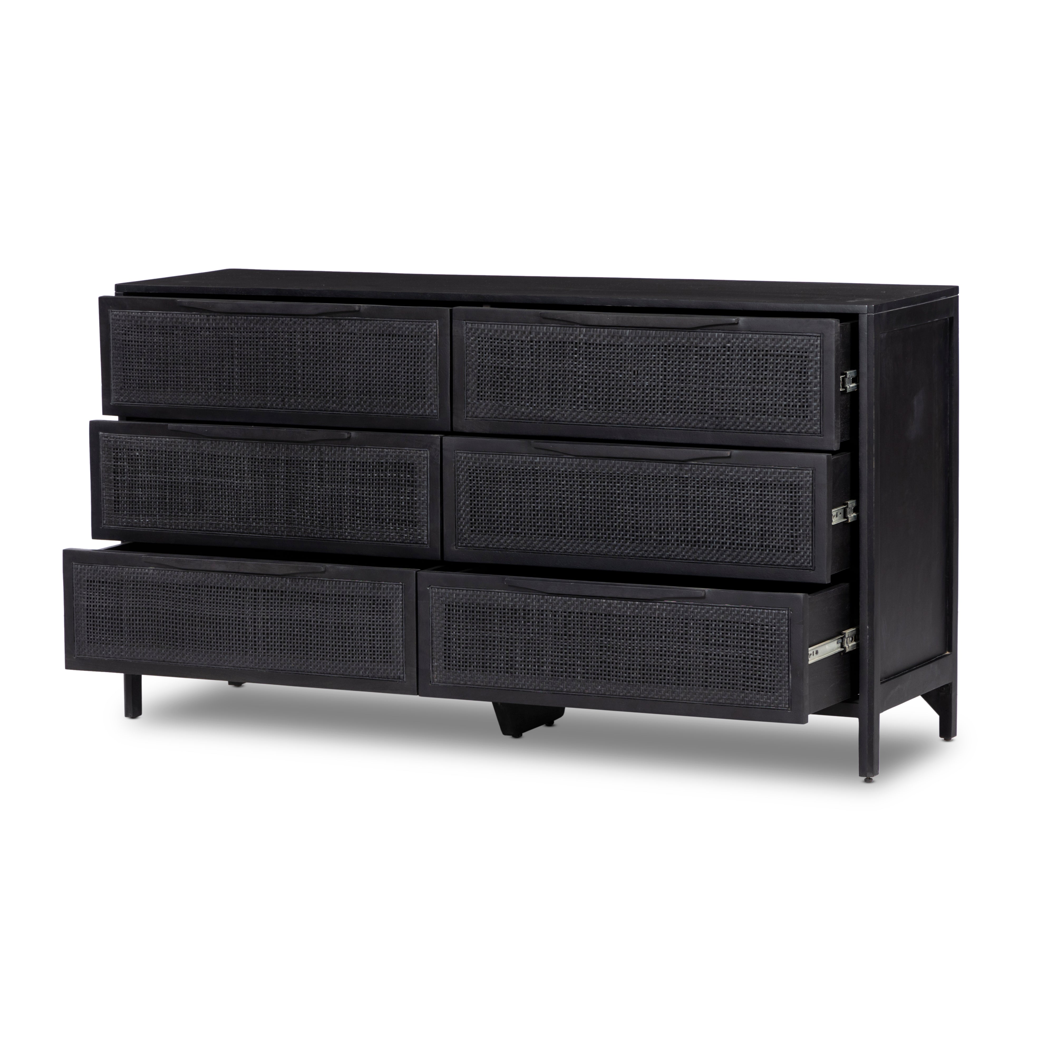 Featuring Sydney Black Wash 6 Drawer Dresser by Four Hands at Amethyst Home. Introduce timeless style to your bedroom with the Sydney Black Wash 6 Drawer Dresser. With six spacious drawers, this dresser offers plenty of storage for clothes, linens, and more. Crafted from sturdy wood, it's sure to be a lasting addition to any decor.Overall Dimensions: 58"W x 17"L x 31.50"H
Co. Amethyst Home provides interior design, new construction, custom furniture, and area rugs in the Salt Lake City metro area.