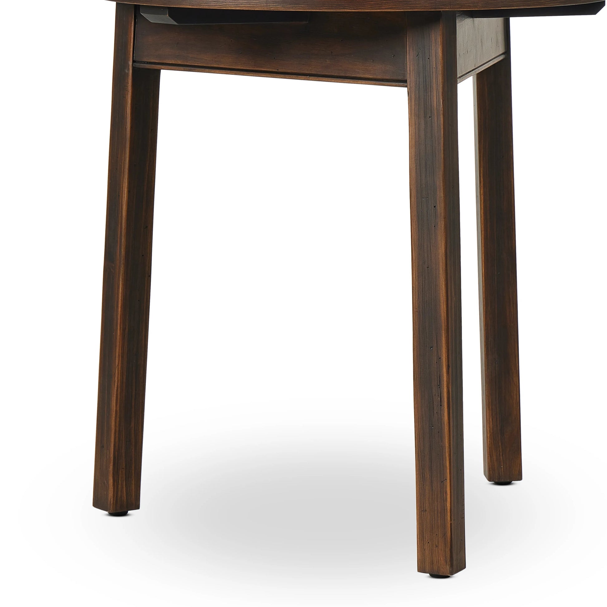 Brown-finished pine forms a versatile three-legged end table with a playful feel. By the makers at Van Thiel, known for their antique-inspired pieces and hand-applied finishes.Collection: Van Thie Amethyst Home provides interior design, new home construction design consulting, vintage area rugs, and lighting in the Laguna Beach metro area.