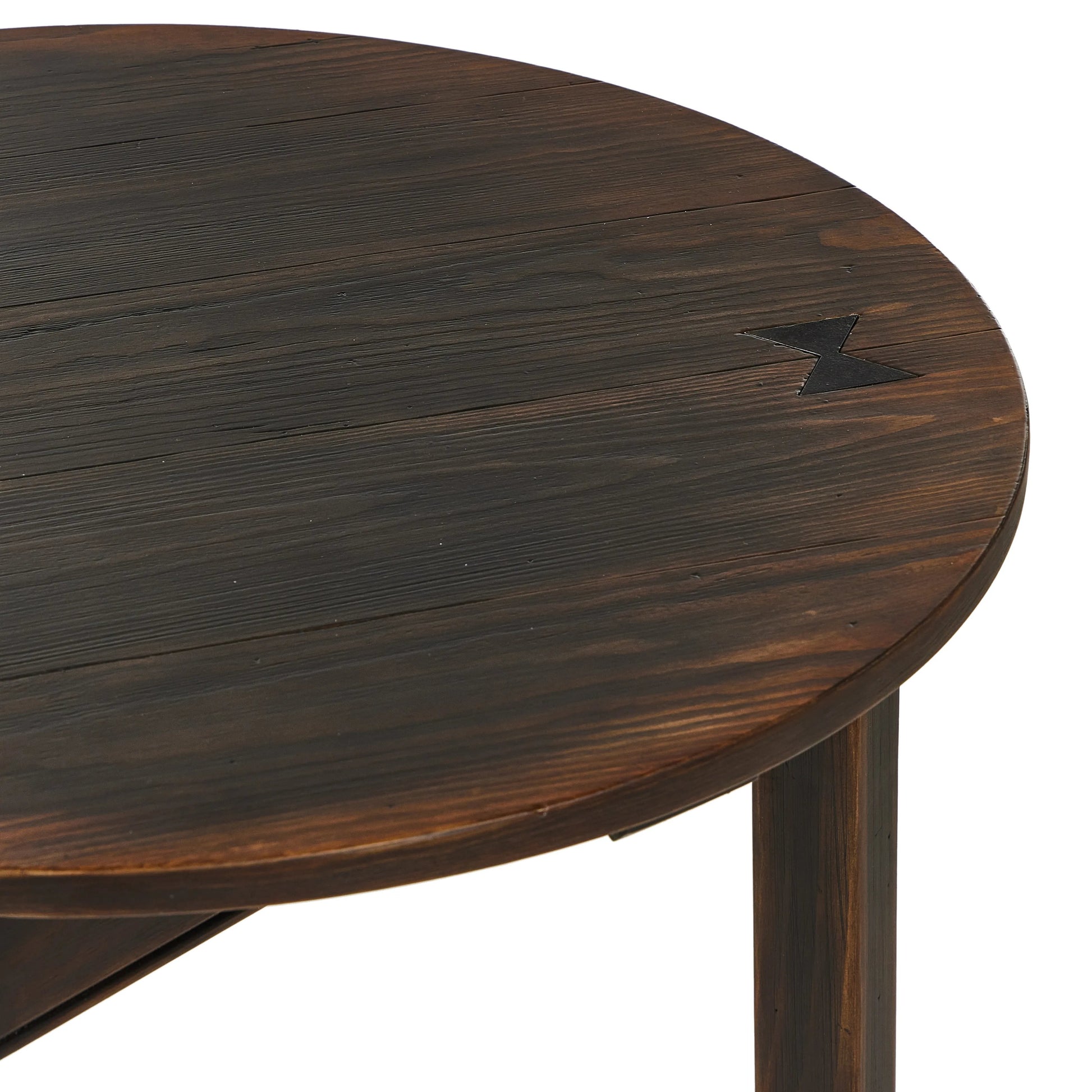 Brown-finished pine forms a versatile three-legged end table with a playful feel. By the makers at Van Thiel, known for their antique-inspired pieces and hand-applied finishes.Collection: Van Thie Amethyst Home provides interior design, new home construction design consulting, vintage area rugs, and lighting in the San Diego metro area.