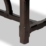 Featuring Arch Dining Table by Four Hands at Amethyst Home. Dark brown-finished pine shapes a beautifully arched harvest table. Seats 12. Beautiful pine with a timeless and durable aesthetic.Overall Dimensions: 44"W x 120"L x 30"HClearance from Floor: 4.75"Distance Between Legs (Front to Back): 18.25"Distance Between Legs (Side to Side): 84.50"Overhang: . Amethyst Home provides interior design, new home construction design consulting, vintage area rugs, and lighting in the Laguna Beach metro area.