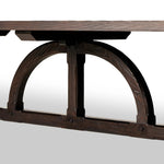Featuring Arch Dining Table by Four Hands at Amethyst Home. Dark brown-finished pine shapes a beautifully arched harvest table. Seats 12. Beautiful pine with a timeless and durable aesthetic.Overall Dimensions: 44"W x 120"L x 30"HClearance from Floor: 4.75"Distance Between Legs (Front to Back): 18.25"Distance Between Legs (Side to Side): 84.50"Overhang: 13.. Amethyst Home provides interior design, new home construction design consulting, vintage area rugs, and lighting in the San Diego metro area.