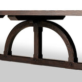 Featuring Arch Dining Table by Four Hands at Amethyst Home. Dark brown-finished pine shapes a beautifully arched harvest table. Seats 12. Beautiful pine with a timeless and durable aesthetic.Overall Dimensions: 44"W x 120"L x 30"HClearance from Floor: 4.75"Distance Between Legs (Front to Back): 18.25"Distance Between Legs (Side to Side): 84.50"Overhang: 13.. Amethyst Home provides interior design, new home construction design consulting, vintage area rugs, and lighting in the San Diego metro area.