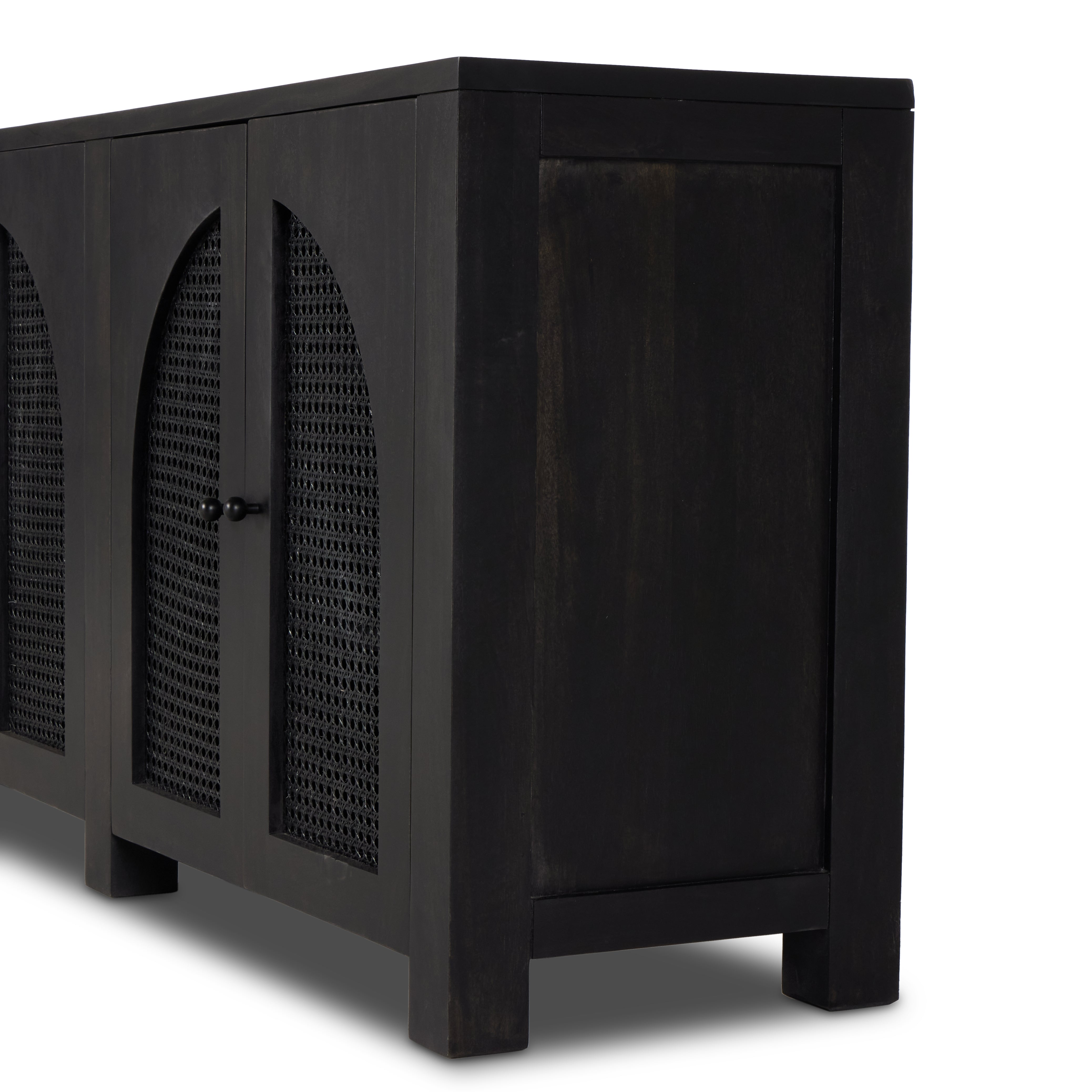 Featuring Tilda Black Wash Mango 6 Door Sideboard by Four Hands at Amethyst Home. Grand in scale and presence. Black-washed mango encases arched cane door panels featuring black-finished iron hardware, meeting a forward-thinking material mix with monochromatic vibes.
Collection: LeightonColors: Black Wash Mango ,Black Iron ,Black Circle CaneMaterials: Solid Mango ,Iron ,CaneOv. Amethyst Home provides interior design, new construction, custom furniture, and area rugs in the Laguna Beach metro area.