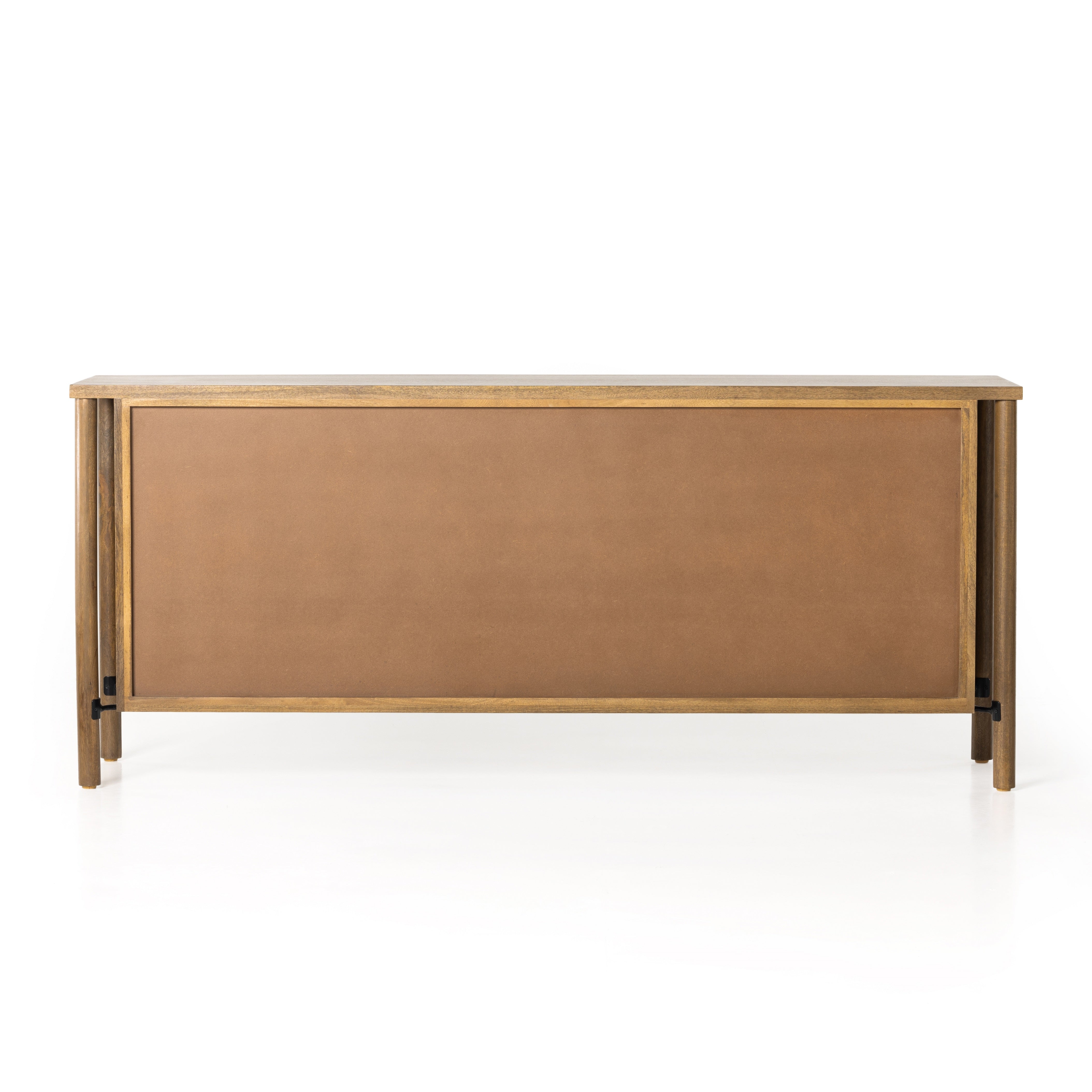 The Veta Taupe Cane Sideboard's modern weave pattern refreshes an ever-trending material. Solid mango encases cane door fronts with a unique taupe finish and textural basket weave. Dowel legs separate from casing for a float-like look. Spacious interior perfect for storing table linens and serveware. Amethyst Home provides interior design services, furniture, rugs, and lighting in the Kansas City metro area.