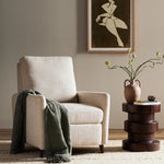 Featuring Wallen Nova Taupe Recliner by Four Hands at Amethyst Home. A midcentury-inspired recliner gets an update with subtle curves throughout. Designed with a hidden push-back reclining functionality and feather fiber blend cushioning, including a loose back cushion. Performance fabrics are specially created to withstand spills, stains, high traffic an. Amethyst Home provides interior design, new home construction design consulting, vintage area rugs, and lighting in the Los Angeles metro area.