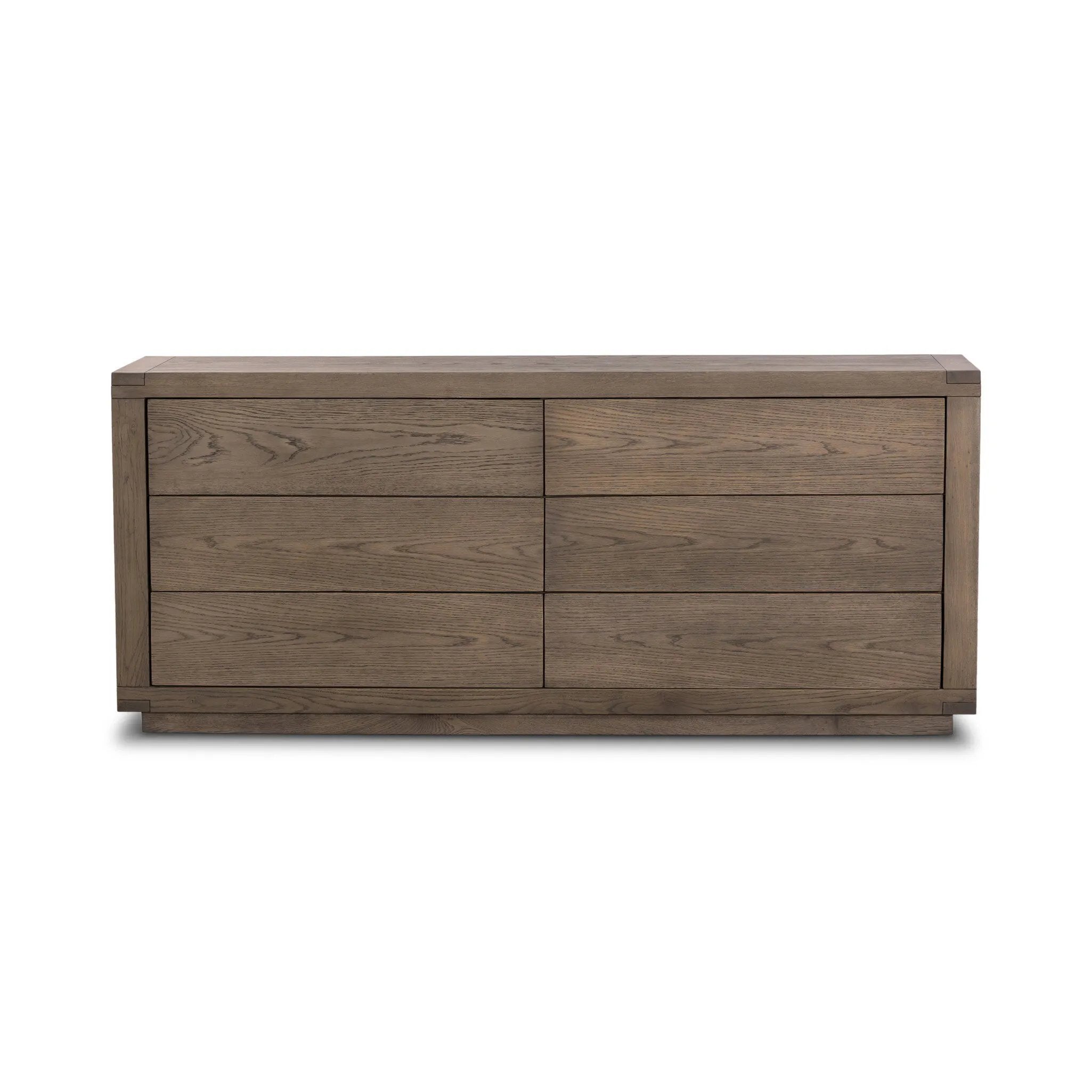 Worn oak shapes a streamlined box-style dresser, with lap joint corners for a detail-driven touch.Collection: Bennet Amethyst Home provides interior design, new home construction design consulting, vintage area rugs, and lighting in the Calabasas metro area.