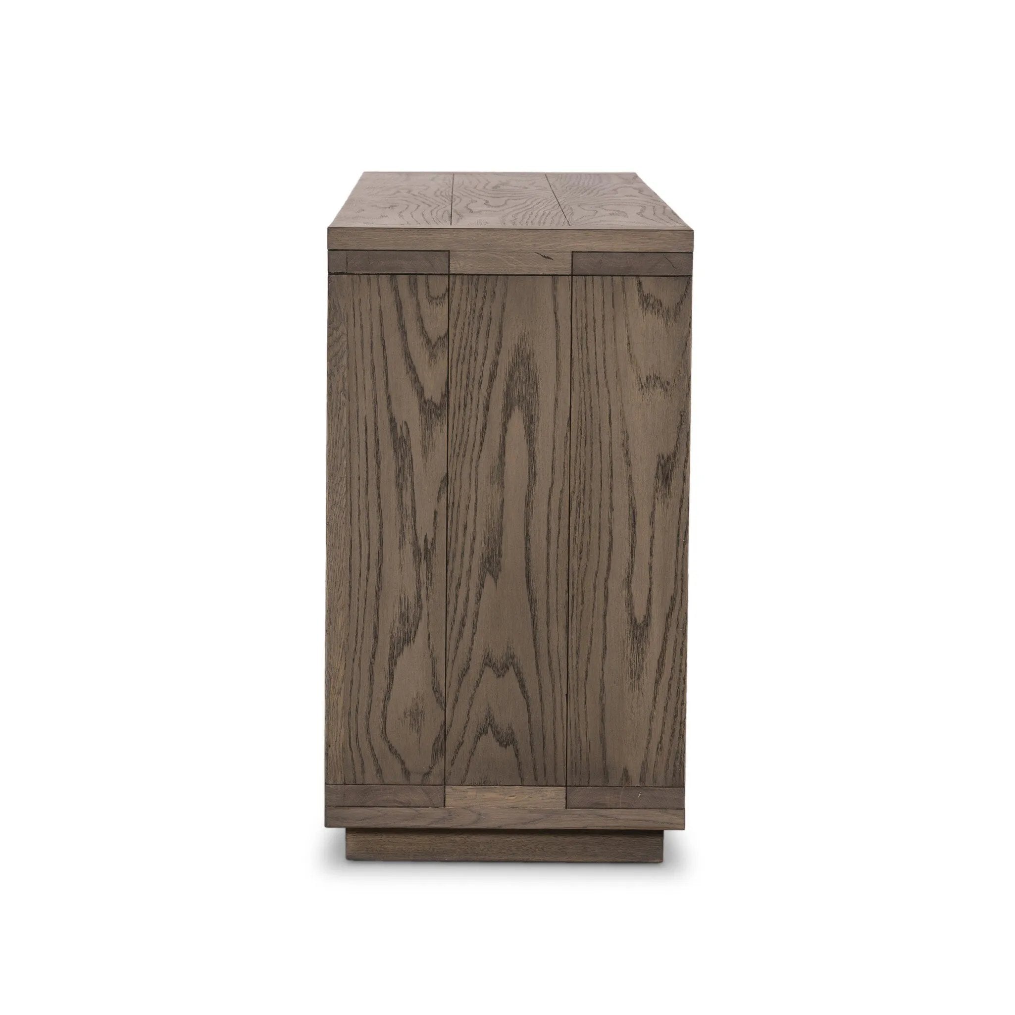 Worn oak shapes a streamlined box-style dresser, with lap joint corners for a detail-driven touch.Collection: Bennet Amethyst Home provides interior design, new home construction design consulting, vintage area rugs, and lighting in the Tampa metro area.