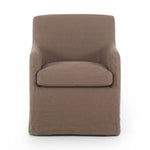Featuring Westcott Brussels Mushroom Slipcover Dining Chair by Four Hands at Amethyst Home. A classic slipcovered dining chair in an earthy mushroom hue pairs elegance and comfort. With rounded arms and a back height of 35", the chair is taller than the standard size and exudes quiet luxury.Collection: KensingtonColors: Brussels MushroomMaterials: 100% Flax. Amethyst Home provides interior design, new home construction design consulting, vintage area rugs, and lighting in the Park City metro area.