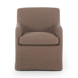 Featuring Westcott Brussels Mushroom Slipcover Dining Chair by Four Hands at Amethyst Home. A classic slipcovered dining chair in an earthy mushroom hue pairs elegance and comfort. With rounded arms and a back height of 35", the chair is taller than the standard size and exudes quiet luxury.Collection: KensingtonColors: Brussels MushroomMaterials: 100% Flax. Amethyst Home provides interior design, new home construction design consulting, vintage area rugs, and lighting in the Park City metro area.
