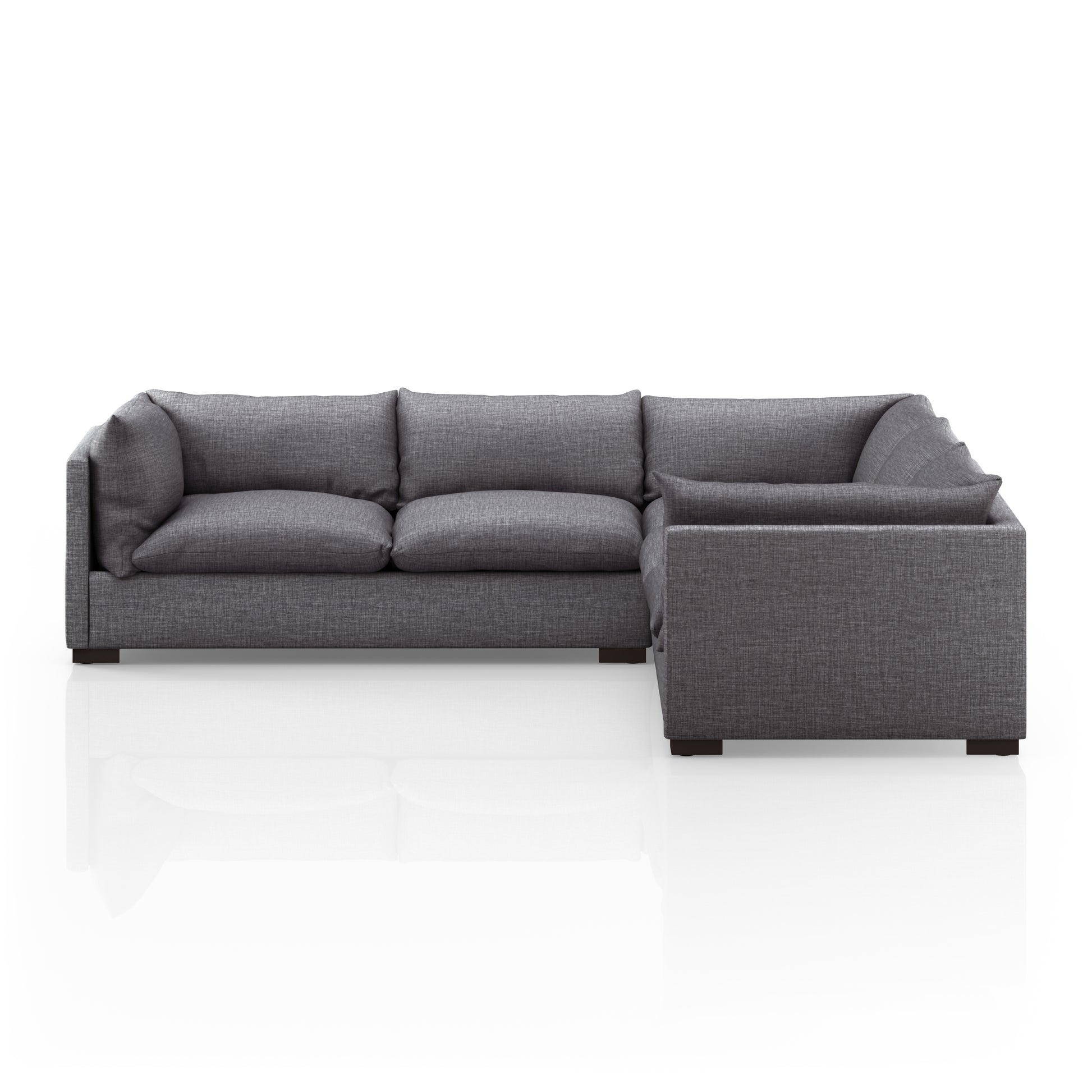Westwood Bennett Charcoal 3-PC Sectional's clean-lined and simply styled, high-performance fabric places a family-friendly twist on the quintessential sectional. A wooden base keeps things classy while casual. Various configuration options offer flexibility in any size space. Amethyst Home provides interior design services, furniture, rugs, and lighting in the Kansas City metro area.