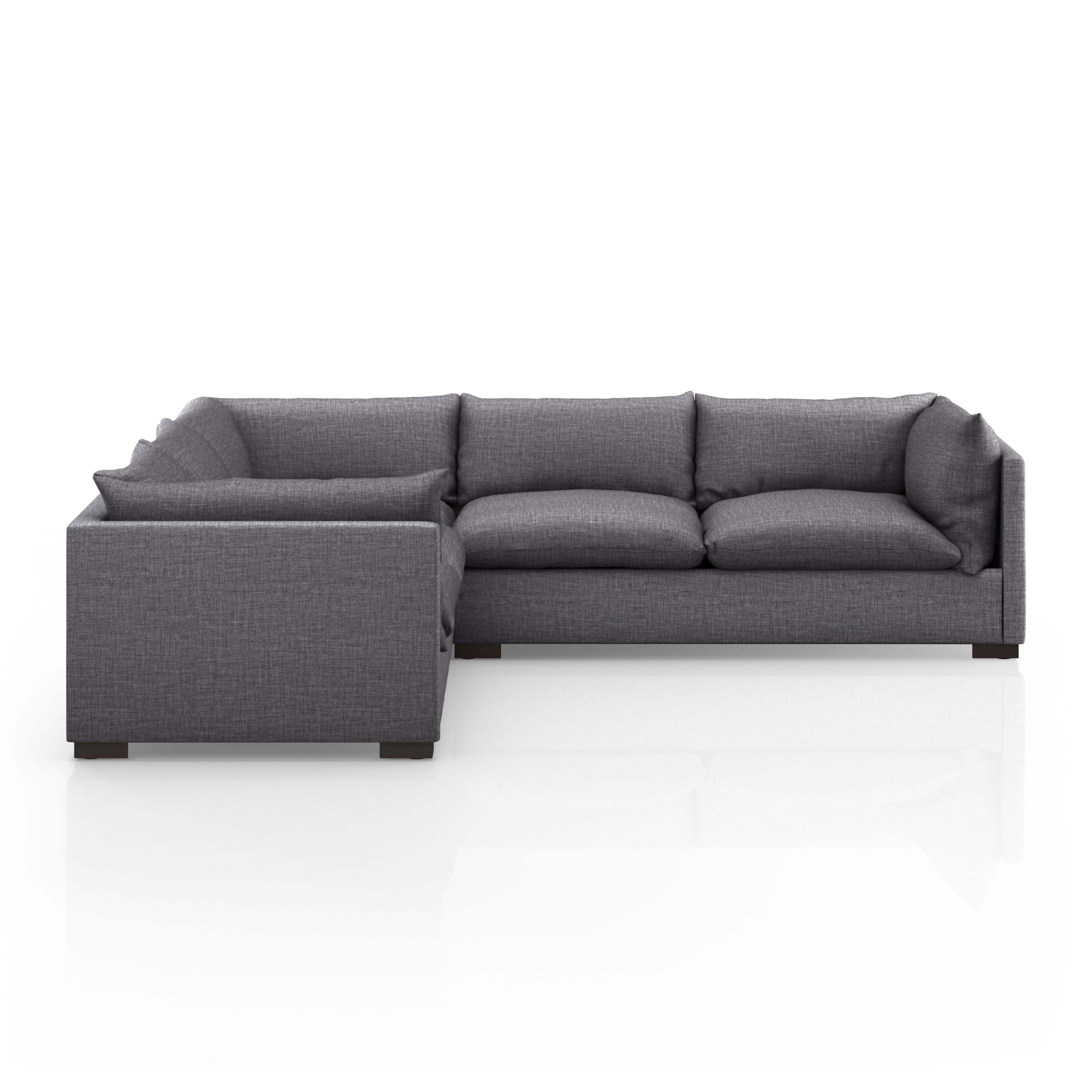 Featuring Westwood Bennett Charcoal 3-PC Sectional by Four Hands at Amethyst Home. Westwood Bennett Charcoal 3-PC Sectional's clean-lined and simply styled, high-performance fabric places a family-friendly twist on the quintessential sectional. A wooden base keeps things classy while casual. Various configuration options offer flexibility in any size space. Performance fabrics are specially cre. Amethyst Home provides interior design services, furniture, rugs, and lighting in the Omaha metro area.