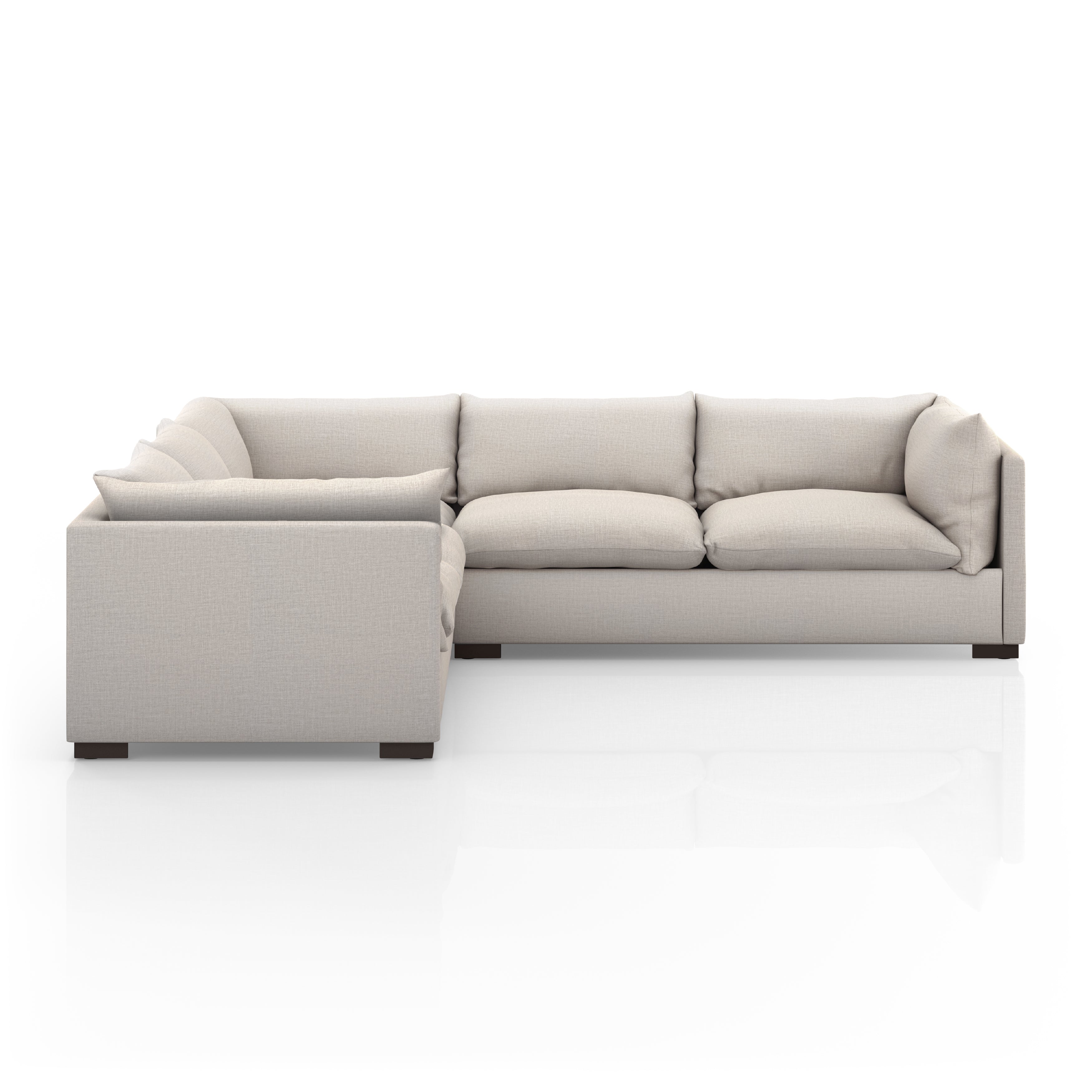 Westwood Bennett Moon 3-PC Sectional's clean-lined and simply styled, high-performance fabric places a family-friendly twist on the quintessential sectional. A wooden base keeps things classy while casual. Various configuration options offer flexibility in any size space. Amethyst Home provides interior design, new home construction design consulting, vintage area rugs, and lighting in the Winter Garden metro area.