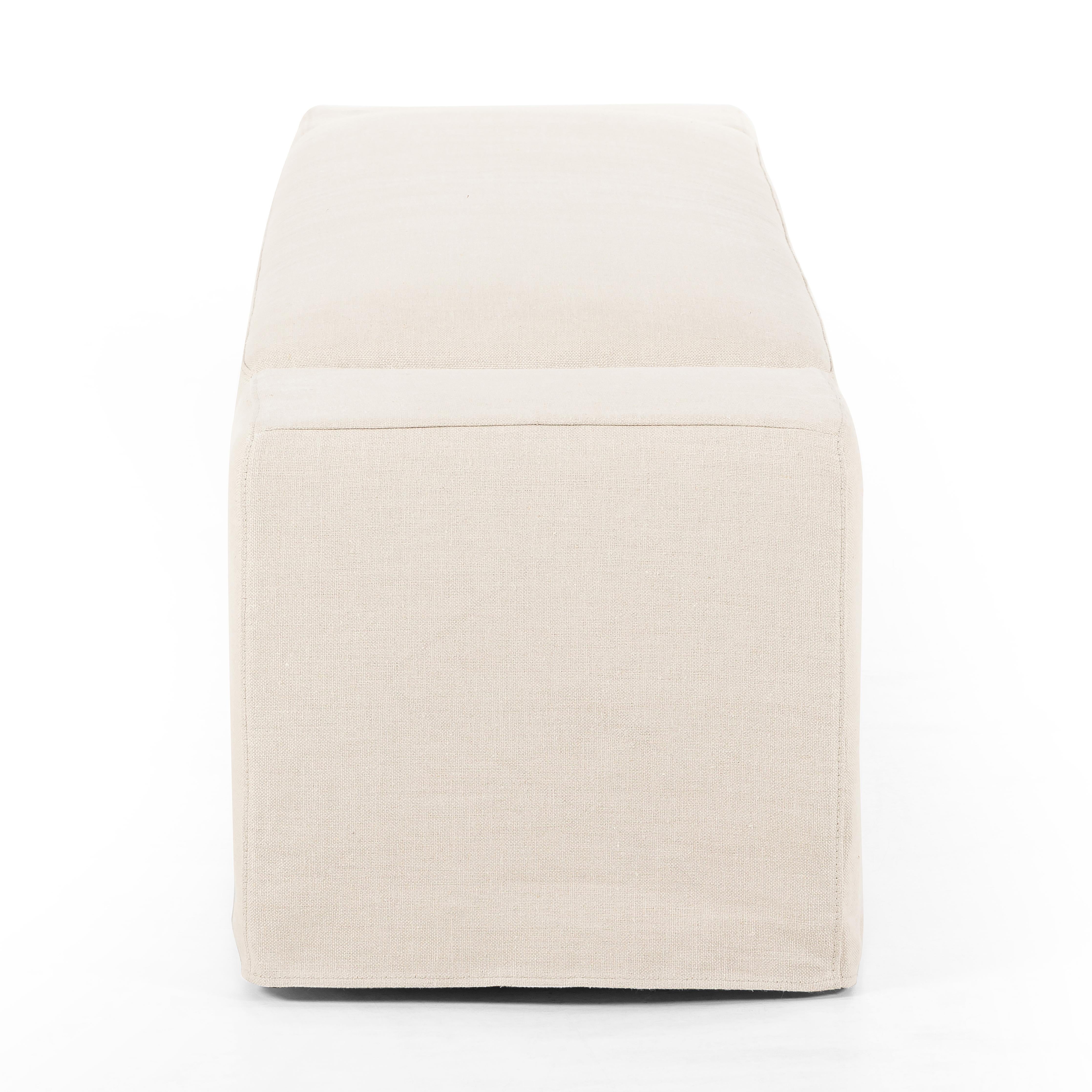 Featuring Wide Arm Natural Slipcover Accent Bench by Four Hands at Amethyst Home. Bold dimensions define this monolithic accent bench. Durable and soft to the touch, Libeco™-sourced linens are artisan-made and free of toxic chemicals. Slipcovered styles are fully removable and machine-washable for easy care.Overall Dimensions: 78.50"W x 20"L x 20"HColo. Amethyst Home provides interior design, new home construction design consulting, vintage area rugs, and lighting in the Salt Lake City metro area.