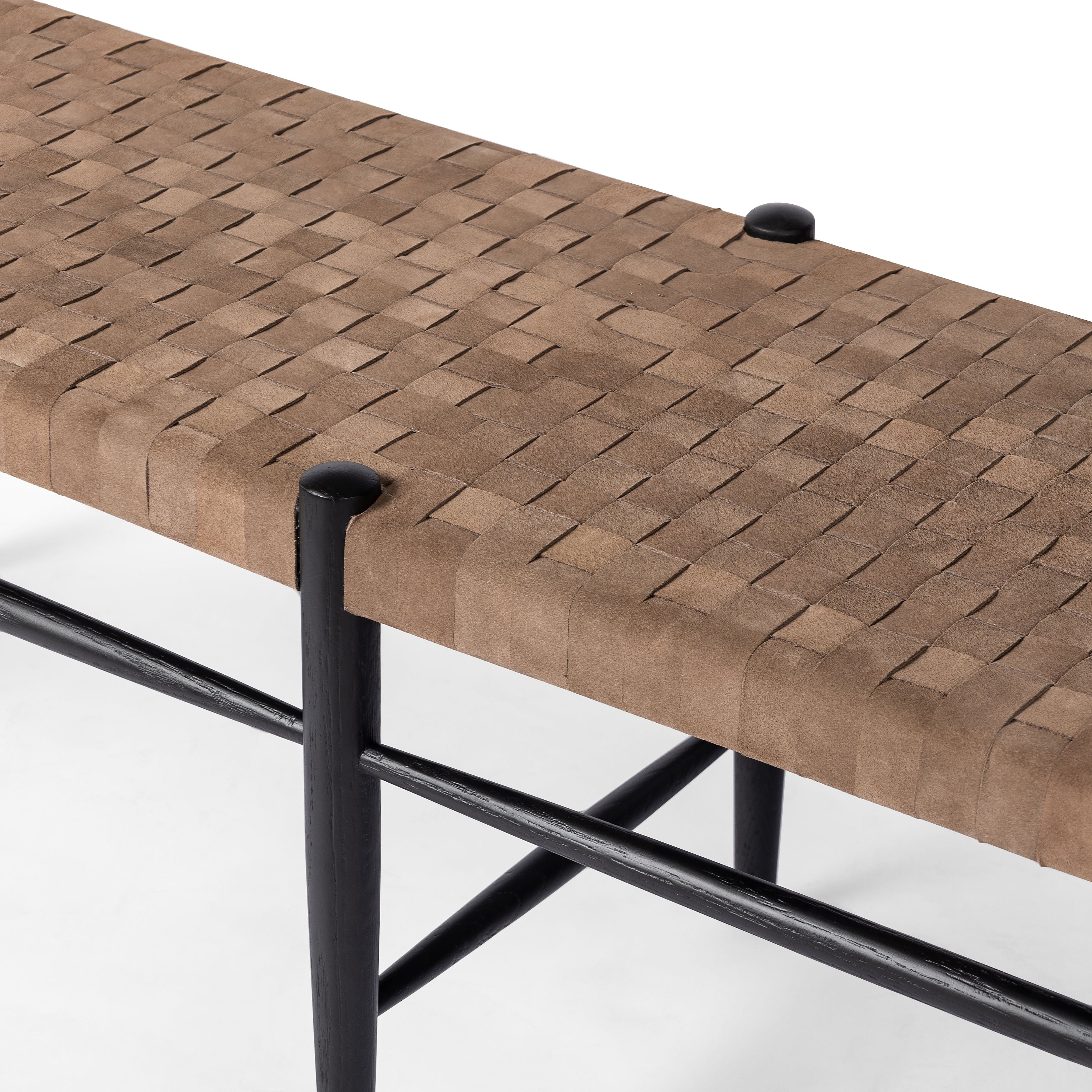 Featuring Wyatt Drifted Matte Black Bench by Four Hands at Amethyst Home. Coffee-colored top-grain leather is woven for a textural sit, paired with oak legs finished in a classic black.Overall Dimensions: 57"W x 17"L x 19"H
Collection: IrondaleColors: Drifted Black ,Coffee SuedeMaterials: Solid Oak ,Top Grain Leather Weight: 19.4 lbs. Amethyst Home provides interior design, new construction, custom furniture, and area rugs in the Austin metro area.