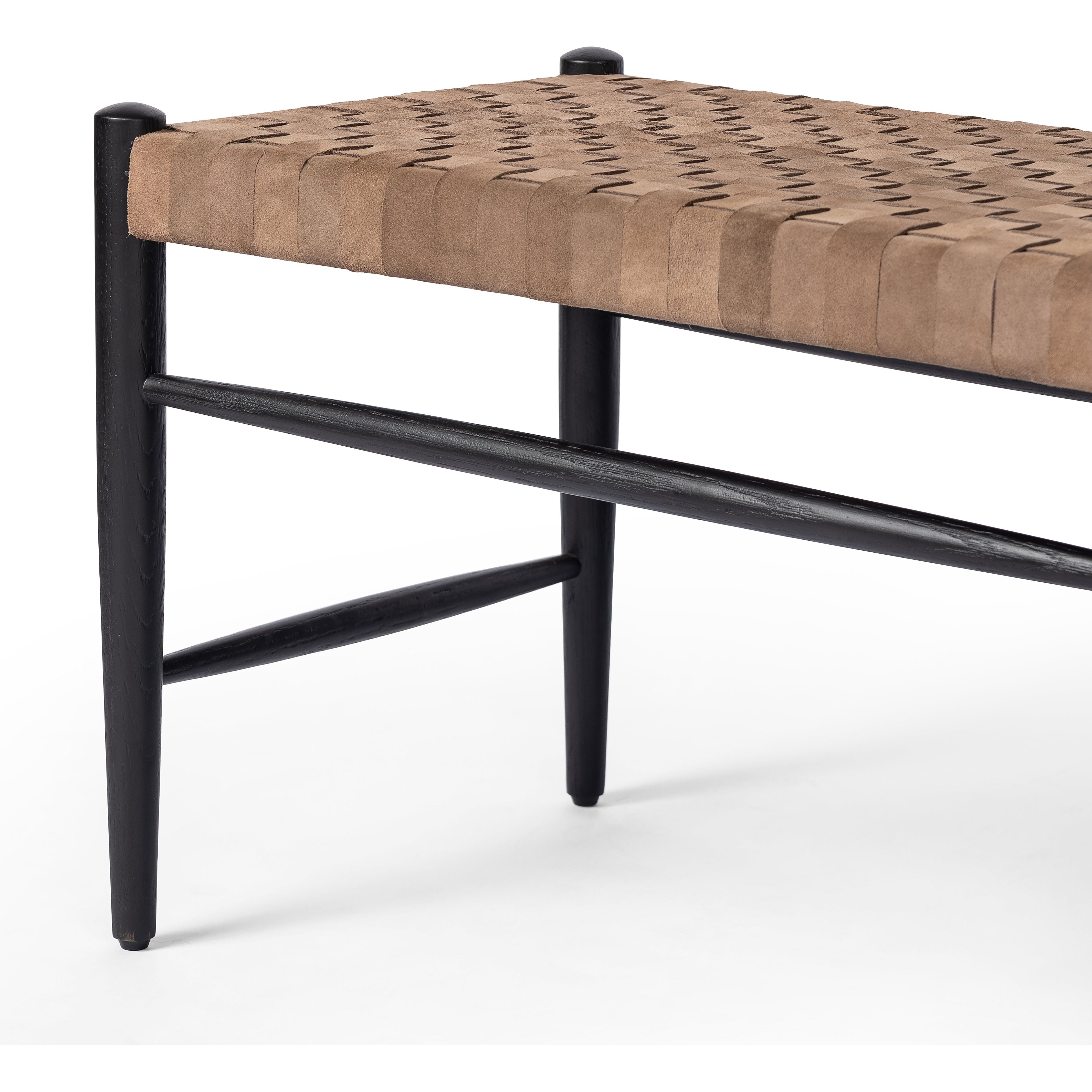 Featuring Wyatt Drifted Matte Black Bench by Four Hands at Amethyst Home. Coffee-colored top-grain leather is woven for a textural sit, paired with oak legs finished in a classic black.Overall Dimensions: 57"W x 17"L x 19"H
Collection: IrondaleColors: Drifted Black ,Coffee SuedeMaterials: Solid Oak ,Top Grain Leather Weight: 19.4 lbs. Amethyst Home provides interior design, new construction, custom furniture, and area rugs in the Portland metro area.