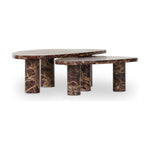 Featuring Zion Merlot Marble Coffee Table Set by Four Hands at Amethyst Home. Made from solid marble with visible natural veining, turned pillar-style legs complement organically shaped tabletops, perfectly sized for nesting. Option to buy tables individually or together as a two-piece set.
Collection: RockwellColors: Merlot MarbleMaterials: Solid MarbleOverall Dimensions: 48"W x. Amethyst Home provides interior design, new construction, custom furniture, and area rugs in the Park City metro area.