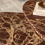 Featuring Zion Merlot Marble Coffee Table Set by Four Hands at Amethyst Home. Made from solid marble with visible natural veining, turned pillar-style legs complement organically shaped tabletops, perfectly sized for nesting. Option to buy tables individually or together as a two-piece set.
Collection: RockwellColors: Merlot MarbleMaterials: Solid MarbleOverall Dimensions: 48"W x 30". Amethyst Home provides interior design, new construction, custom furniture, and area rugs in the Tampa metro area.