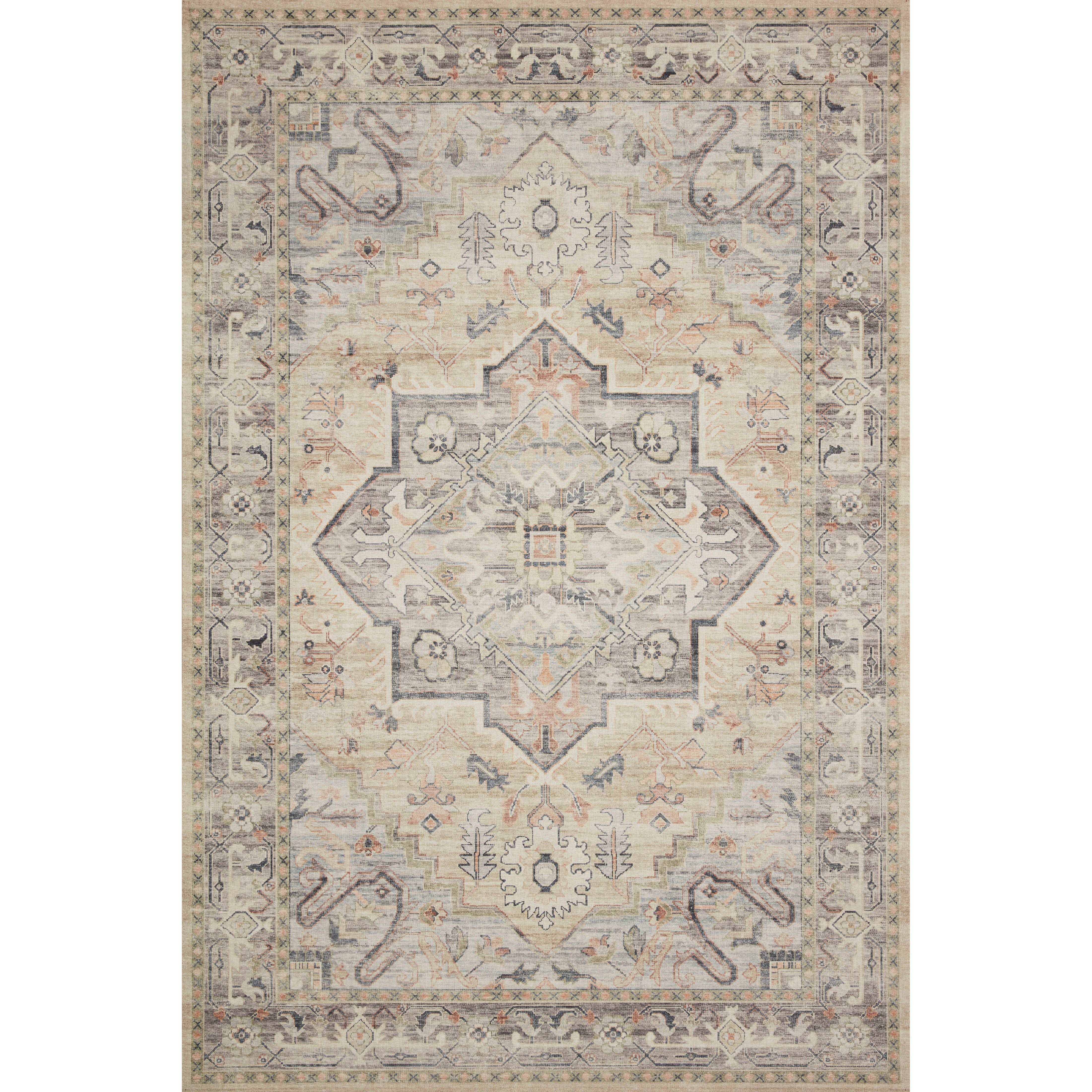 Featuring soft motifs in a carefully curated color palate of ivory, blue, green, and hints of purple, the Hathaway Multi / Ivory area rug captures the essence of one-of-a-kind vintage or antique area rug. This rug is ideal for high traffic areas such as living rooms, dining rooms, kitchens, hallways, and entryways.