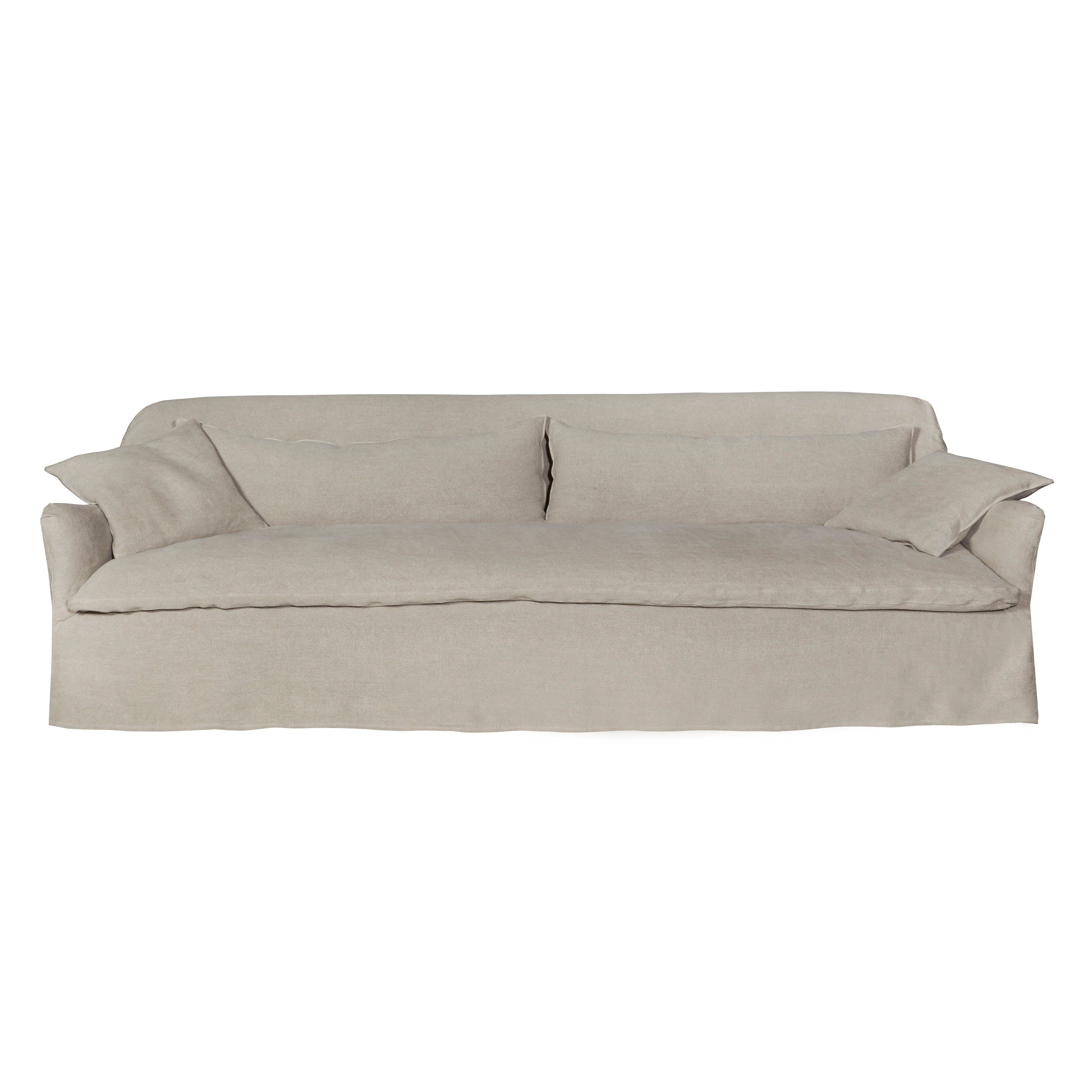 The slipcovered Hazel Sofa by Cisco Brothers comes with a down feather pillow top cushion. Made in LA with a 8 way hand-tied construction for irresistable comfort. As shown slipcovered in Quixote Oatmeal 100% linen. Available in 4 sizes: