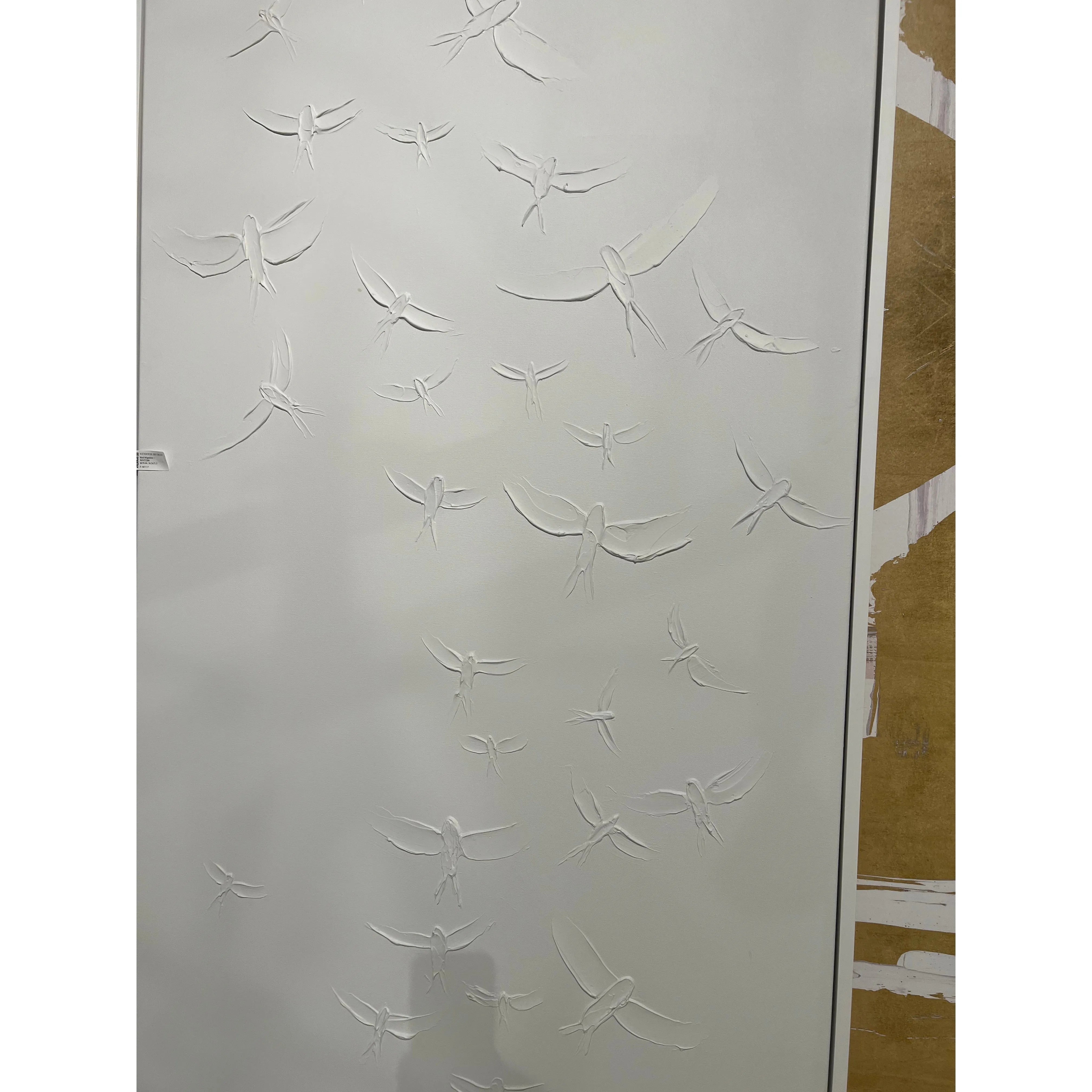 Featuring Bird Migration 1 Art by Wendover Art at Amethyst Home. The hand applied textured birds are represented in this reproduction art in their seasonal migration journey.
Size: 36.5"w x 71.5"hMedium: Hand painted on gallery wrapped canvasFrame: Matte white floaterSee the other bird migration art here! Framed as shown.  Amethyst Home provides interior design, new home construction design consulting, vintage area rugs, and lighting in the Kansas City metro area.