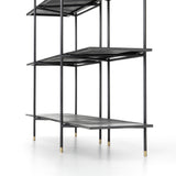Featuring Vito Bookshelf by Four Hands at Amethyst Home. Modern industrial design gets softened by fine lines with this Vito Bookshelf. Wide planks of distressed iron offer plenty of space for the display of books and treasured items. Brass-capped feet add a feminine finishing touch.
Overall Dimensions: 63"W x 16.5"L x 71"H
Colors: Distressed Iron, Brass Pa.  Amethyst Home provides interior design, new home construction design consulting, vintage area rugs, and lighting in the Monterey metro area.