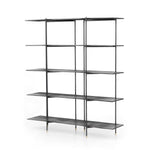 Featuring Vito Bookshelf by Four Hands at Amethyst Home. Modern industrial design gets softened by fine lines with this Vito Bookshelf. Wide planks of distressed iron offer plenty of space for the display of books and treasured items. Brass-capped feet add a feminine finishing touch.
Overall Dimensions: 63"W x 16.5"L x 71"H
Colors: Distressed Iron, Brass P.  Amethyst Home provides interior design, new home construction design consulting, vintage area rugs, and lighting in the San Diego metro area.