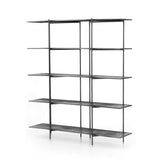 Featuring Vito Bookshelf by Four Hands at Amethyst Home. Modern industrial design gets softened by fine lines with this Vito Bookshelf. Wide planks of distressed iron offer plenty of space for the display of books and treasured items. Brass-capped feet add a feminine finishing touch.
Overall Dimensions: 63"W x 16.5"L x 71"H
Colors: Distressed Iron, Brass P.  Amethyst Home provides interior design, new home construction design consulting, vintage area rugs, and lighting in the San Diego metro area.