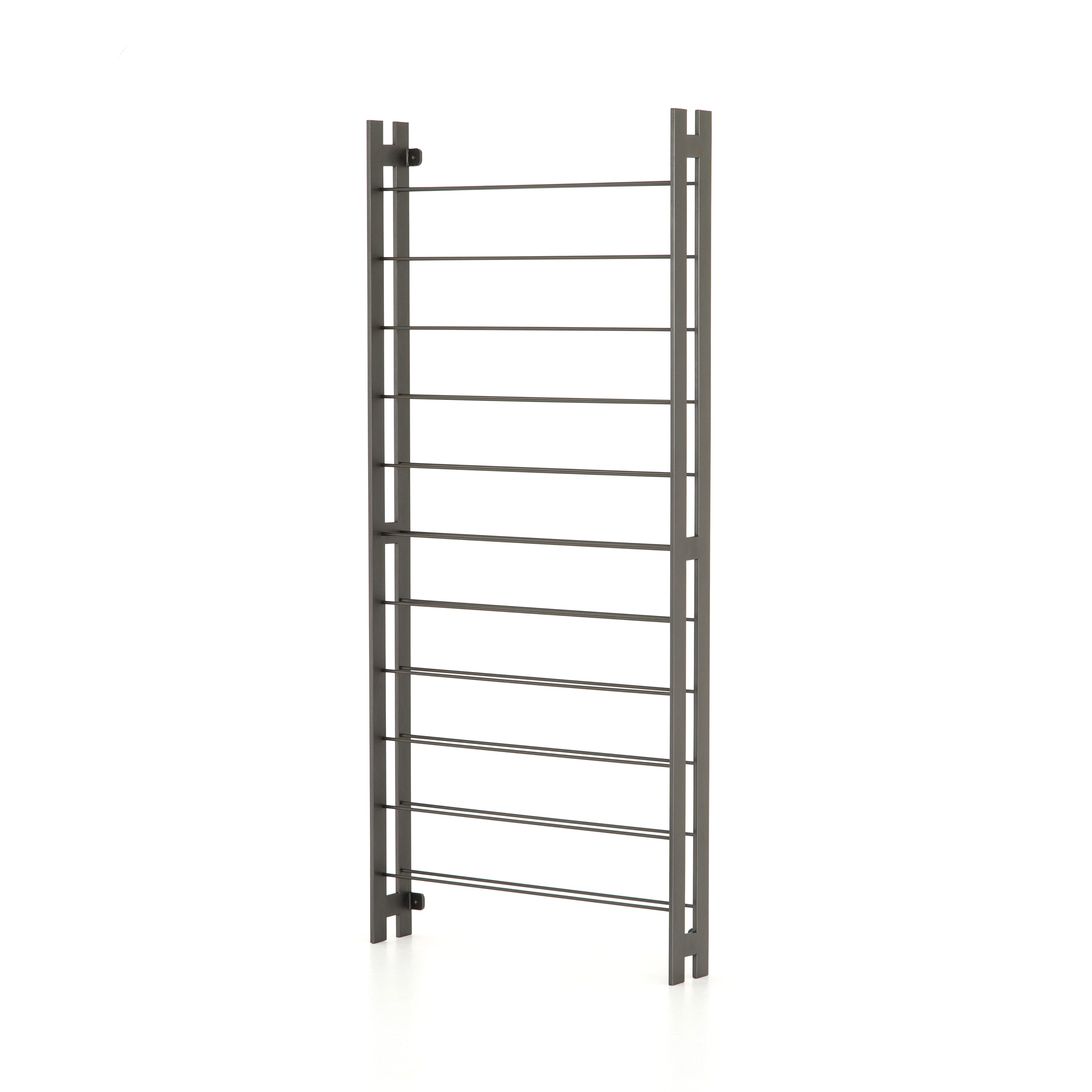 Featuring Wine Rack by Four Hands at Amethyst Home. Store – and sip – in style. Tall, wall-mountable iron wine rack is finished in gunmetal, with open shelving for proper storage and stylish display of favorite wines. Anchors included.
Overall Dimensions: 32"W x 5.75"L x 72"H
Colors: GunmetalMaterials: IronWeight: 37.48 lbVolume: 13.07 cu ft.  Amethyst Home provides interior design, new home construction design consulting, vintage area rugs, and lighting in the Laguna Beach metro area.