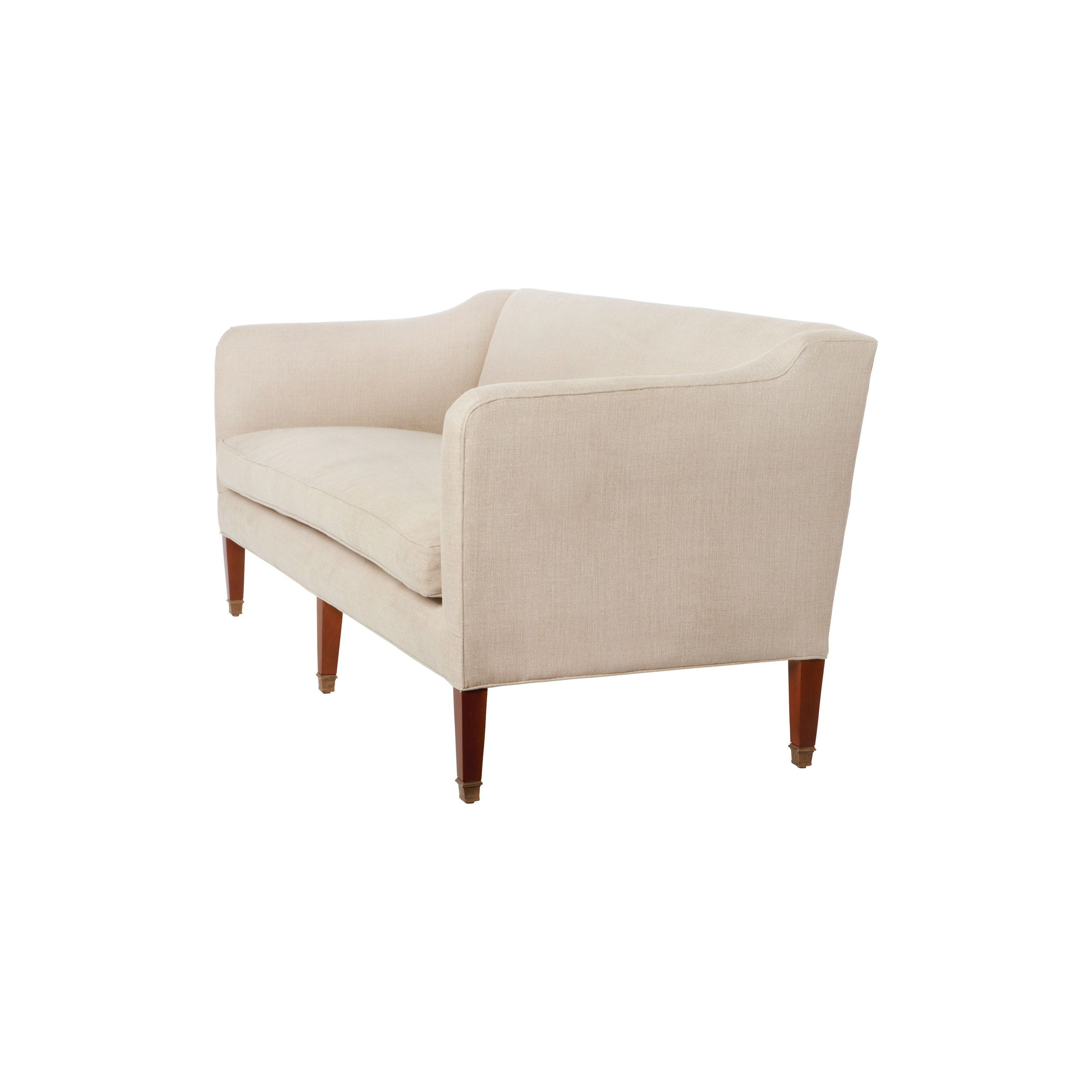 The Cove Sofa is a petite modern sofa with a nod to history by Cisco Brothers x John Derian. We love to utilize this sofa in smaller scale rooms or with a dining table!  As shown in Vintage Flax 100% linen.  Overall: 72"w x 31"h x 32"d  Sitting Space: 64"w x 22"d  Seat Height: 18"h  Arm Height: 26"h