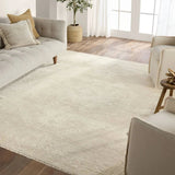 Featuring Ashend Vavite Hand-Knotted Rug by Jaipur Living at Amethyst Home. Hand carded wool, soft Tencel, and a neutral color palette define the handknotted Ashend Vavite. The Vavite rug showcases a Moroccan-inspired center medallion in a neutral cream and tan colorway. Geometric detailing establishes a thin border and provides a nod to the tribal style. Amethyst Home provides interior design, new home construction design consulting, vintage area rugs, and lighting in the Laguna Beach metro area.
