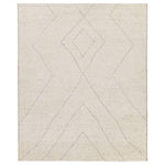 Rich in detail and plush underfoot, the Indira Laverna is made up of neutral-toned modern Moroccan styles. The Laverna area rug features a slight sheen and luxurious hand-knotted construction of natural wool and viscose. A light trellis design provides geometric interest in a silver-blue hue on a soft ivory backdrop. Amethyst Home provides interior design, new home construction design consulting, vintage area rugs, and lighting in the Austin metro area.