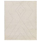 Rich in detail and plush underfoot, the Indira Laverna is made up of neutral-toned modern Moroccan styles. The Laverna area rug features a slight sheen and luxurious hand-knotted construction of natural wool and viscose. A light trellis design provides geometric interest in a silver-blue hue on a soft ivory backdrop. Amethyst Home provides interior design, new home construction design consulting, vintage area rugs, and lighting in the Austin metro area.