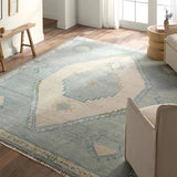 The hand-knotted Jinsen collection features a fresh incarnation of the vintage Turkish textile look. Classic in pattern and modern in color, the Alamo rug boasts a beautiful palette of cream, beige, gold, and brown, featuring distinct dye-lot details and subtle fringe. Amethyst Home provides interior design, new home construction design consulting, vintage area rugs, and lighting in the Miami metro area.