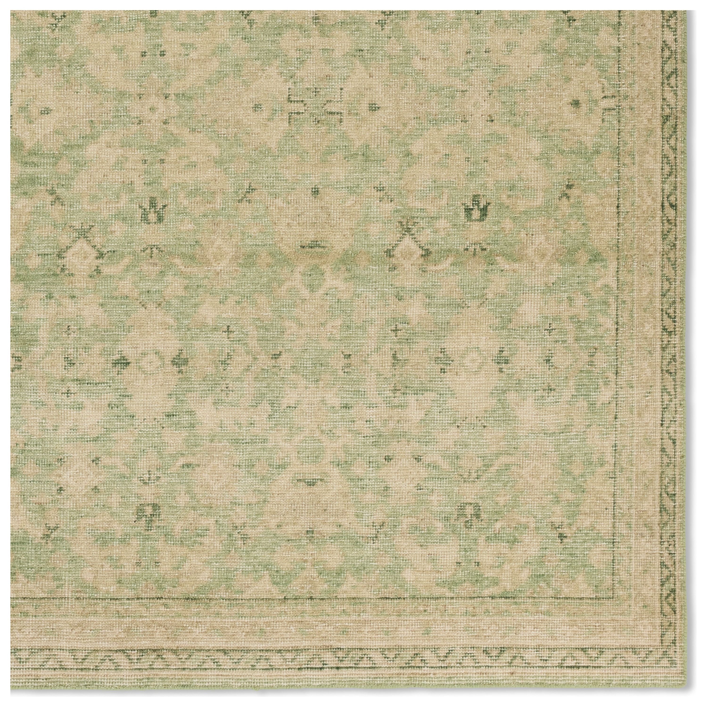 The Onessa collection marries traditional motifs with soft, subdued colorways for the perfect blend of fresh and time-honored style. These hand-knotted wool rugs feature a hand-sheared quality that lends the design a coveted vintage impression. The Rowland rug features a distressed, floral trellis pattern in hues of green, tan, and cream. Amethyst Home provides interior design, new construction, custom furniture, and area rugs in the Scottsdale metro area.