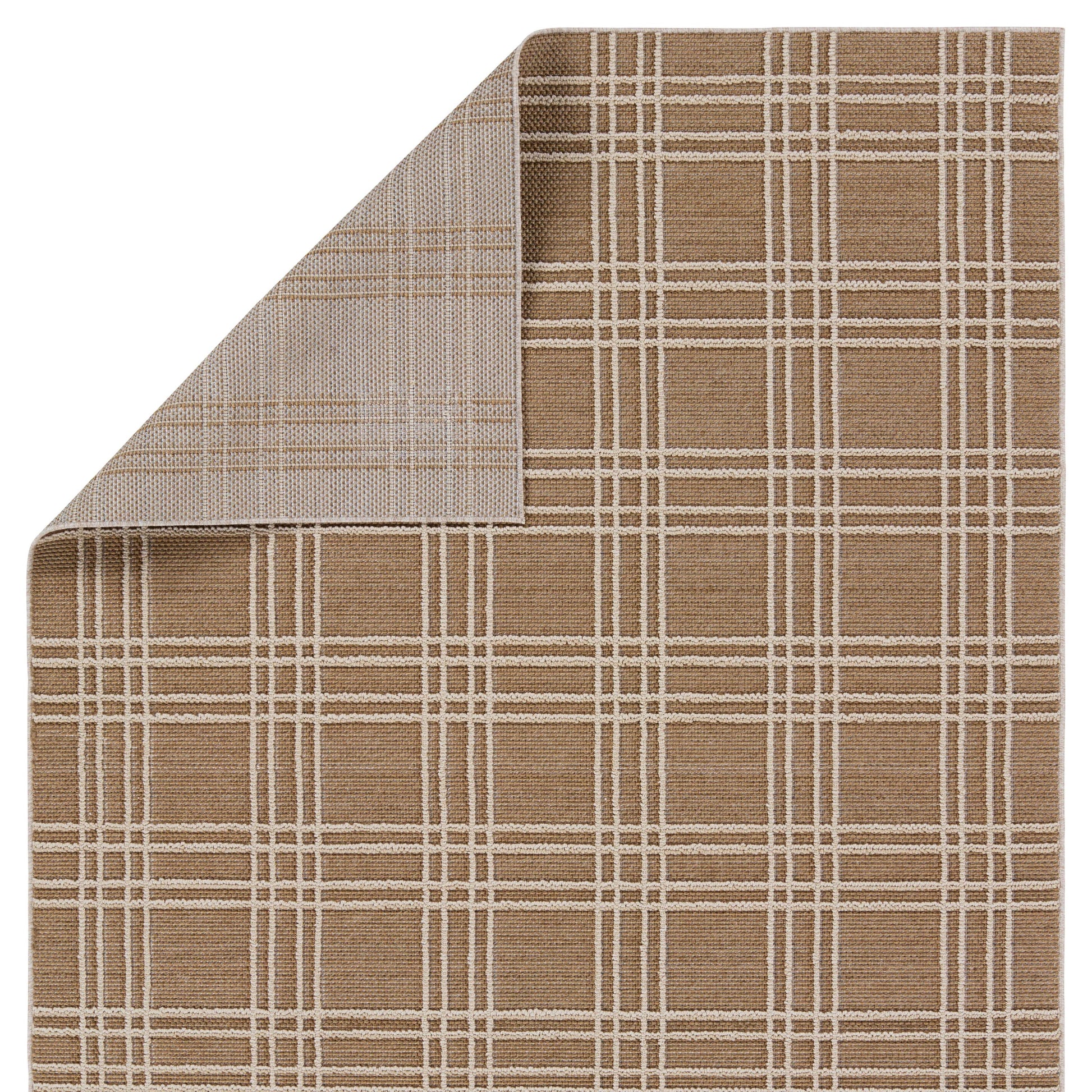The indoor-outdoor Paradizo collection features durable, weather-resistant fibers that create a flatwoven, natural look. Emanating the colors and tone of grass fibers, the Barrett rug boasts a neutral, grounding palette. The textural grid design paired with the colorway of brown and cream highlight the easily styled nature of this accent piece. Amethyst Home provides interior design, new home construction design consulting, vintage area rugs, and lighting in the Los Angeles metro area.