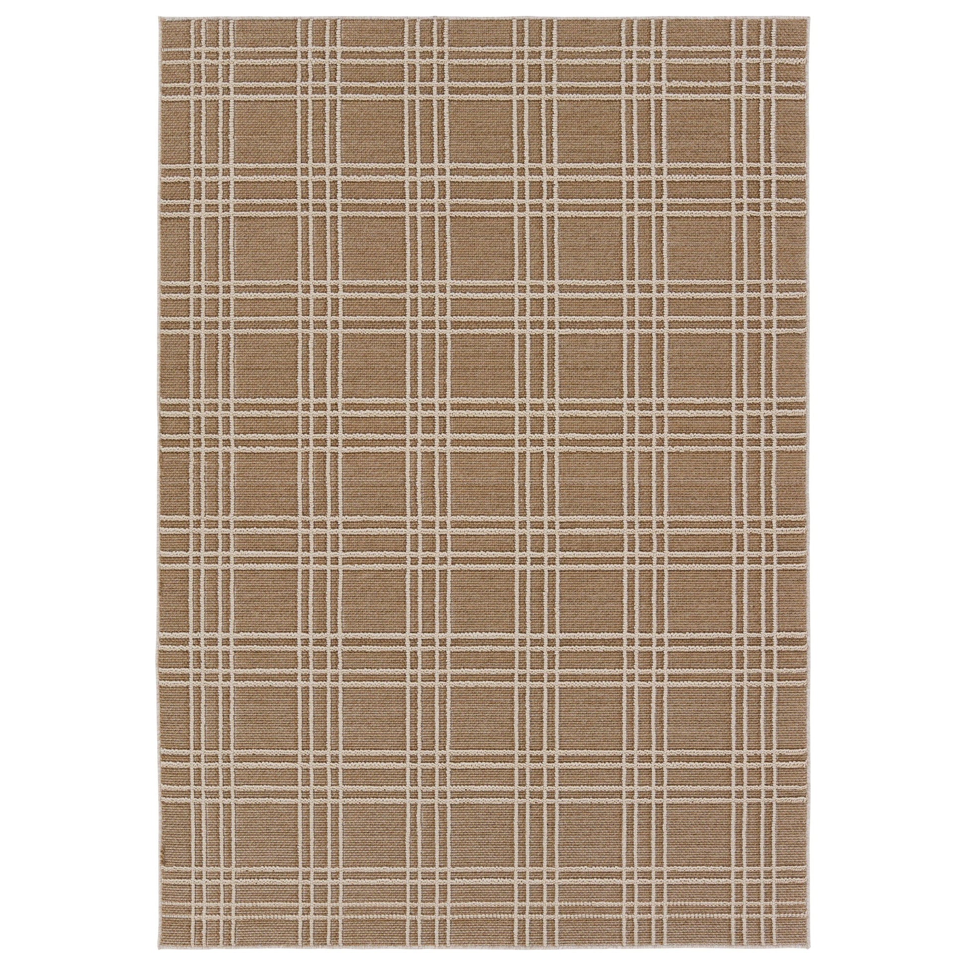 The indoor-outdoor Paradizo collection features durable, weather-resistant fibers that create a flatwoven, natural look. Emanating the colors and tone of grass fibers, the Barrett rug boasts a neutral, grounding palette. The textural grid design paired with the colorway of brown and cream highlight the easily styled nature of this accent piece. Amethyst Home provides interior design, new home construction design consulting, vintage area rugs, and lighting in the Salt Lake City metro area.
