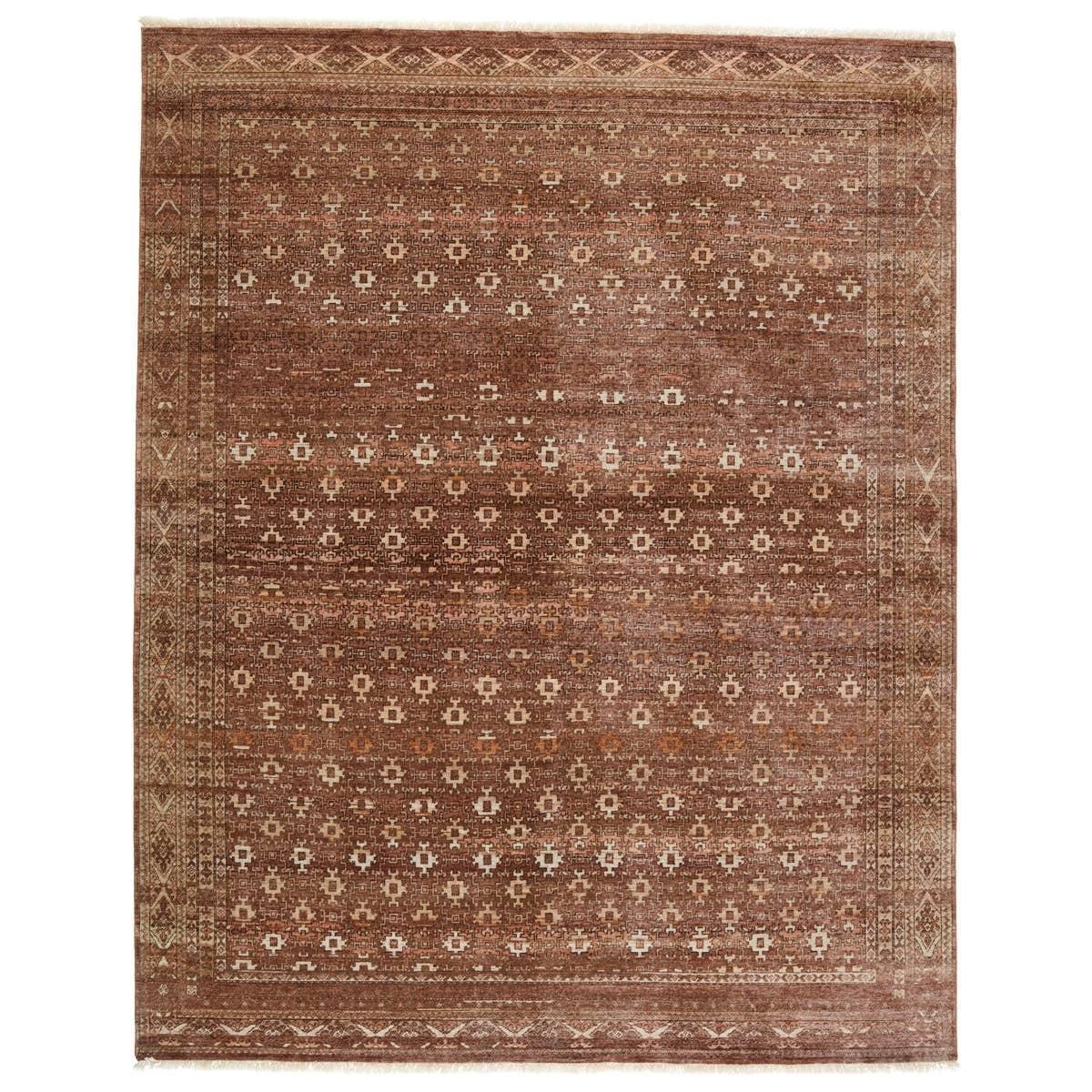 Whimsical colorways combine with the opulent detail of a traditional-inspired pattern - the Someplace in Time Lovas represents nostalgia and progression, heritage and the contemporary. The Lovas rug features a mini-medallion pattern and deep brown and cream colorway that grounds spaces with luxe appeal and an exceptional hand-knotted quality. Amethyst Home provides interior design, new home construction design consulting, vintage area rugs, and lighting in the Dallas metro area.