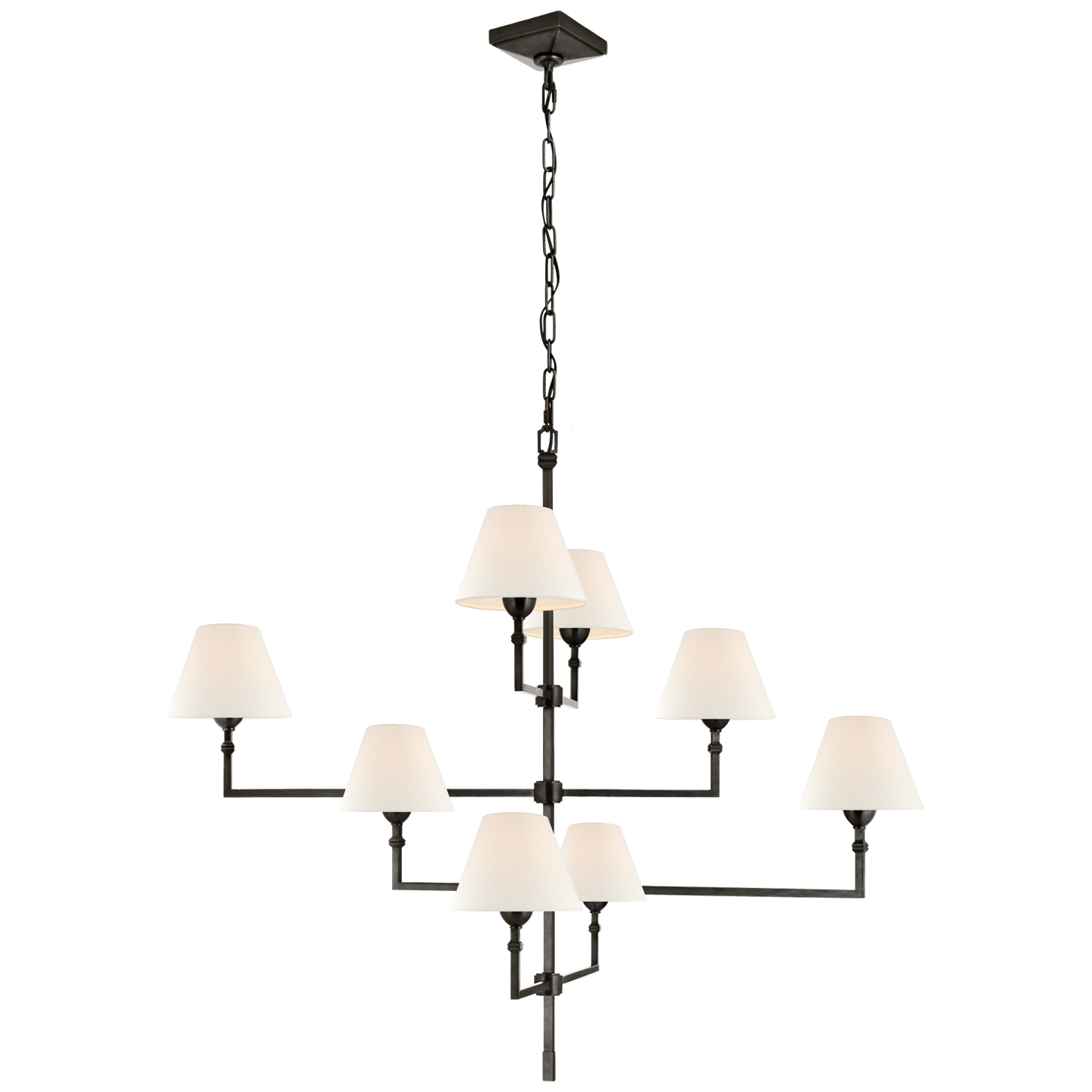 Featuring Jane Large Offset Chandelier by Visual Comfort at Amethyst Home. The gorgeous layers of linen shades on this Jane Large Offset Chandelier by Visual Comfort make it a classic, elegant piece to add to any living room, dining room, or other large area. 
Overall Dimensions: 47.75" L x 47.75" W x 41" HWeight: 48 lbs.  Amethyst Home provides interior design, new home construction design consulting, vintage area rugs, and lighting in the Miami metro area.