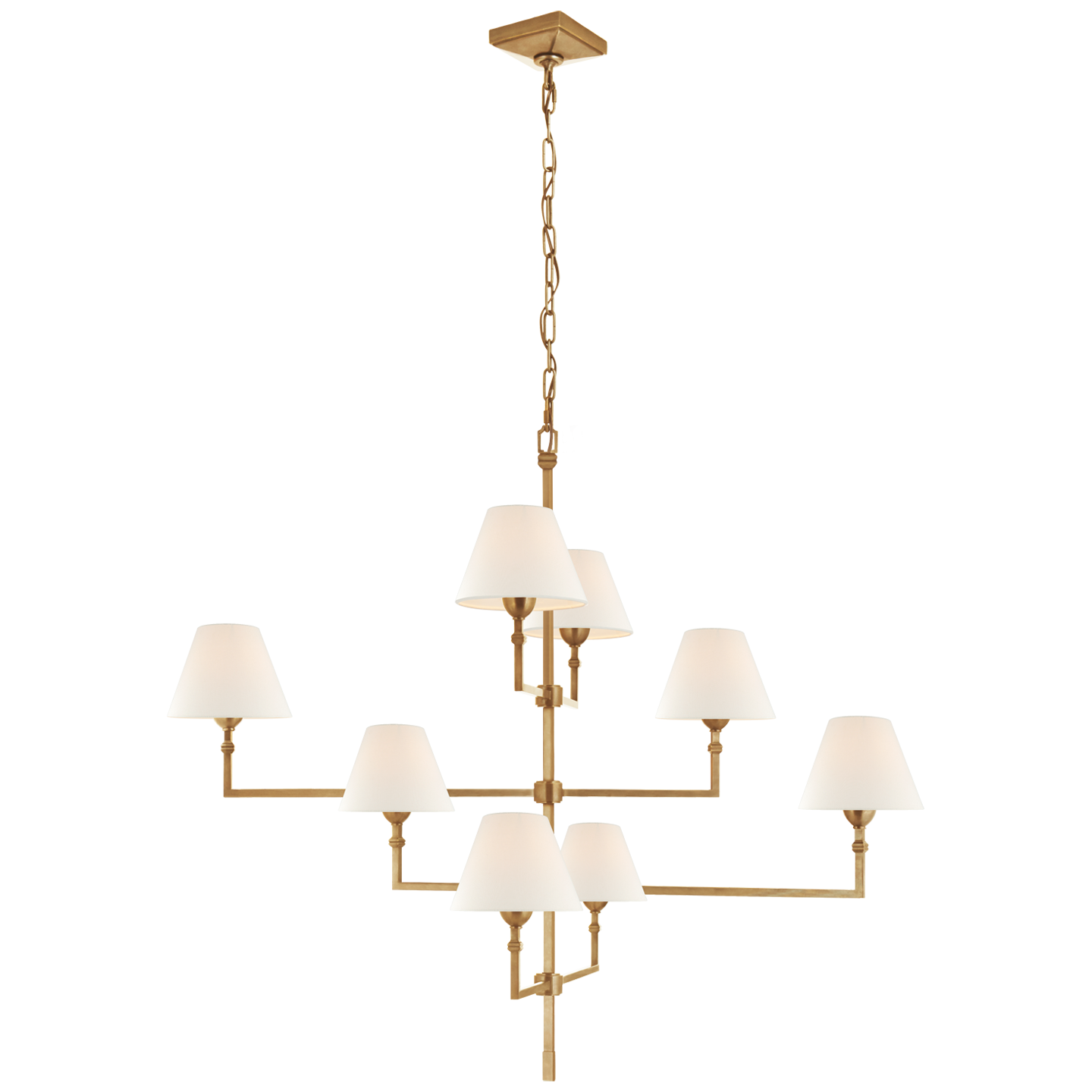Featuring Jane Large Offset Chandelier by Visual Comfort at Amethyst Home. The gorgeous layers of linen shades on this Jane Large Offset Chandelier by Visual Comfort make it a classic, elegant piece to add to any living room, dining room, or other large area. 
Overall Dimensions: 47.75" L x 47.75" W x 41" HWeight: 48 lbs.  Amethyst Home provides interior design, new home construction design consulting, vintage area rugs, and lighting in the Seattle metro area.