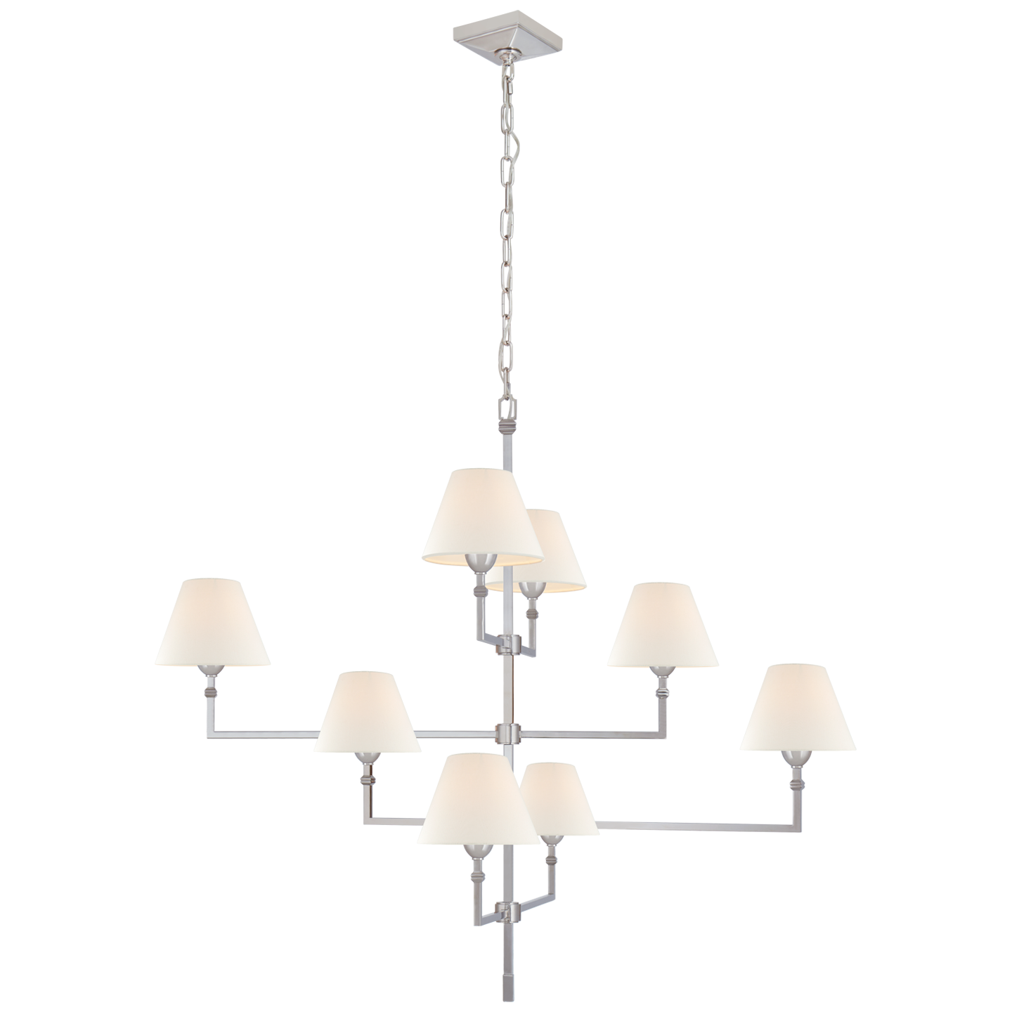 Featuring Jane Large Offset Chandelier by Visual Comfort at Amethyst Home. The gorgeous layers of linen shades on this Jane Large Offset Chandelier by Visual Comfort make it a classic, elegant piece to add to any living room, dining room, or other large area. 
Overall Dimensions: 47.75" L x 47.75" W x 41" HWeight: 48 lbs.  Amethyst Home provides interior design, new home construction design consulting, vintage area rugs, and lighting in the Houston metro area.