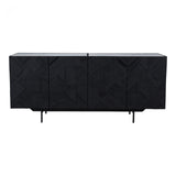 We love the marble top and unique pattern found on the barn doors of this Kattan Sideboard by Moe's. It is both contemporary and functional, with the doors opening to spacious shelving.  Size: 72"W x 18"D x 31"H Material: Solid Mango, Marble Top, Iron Legs, MDF