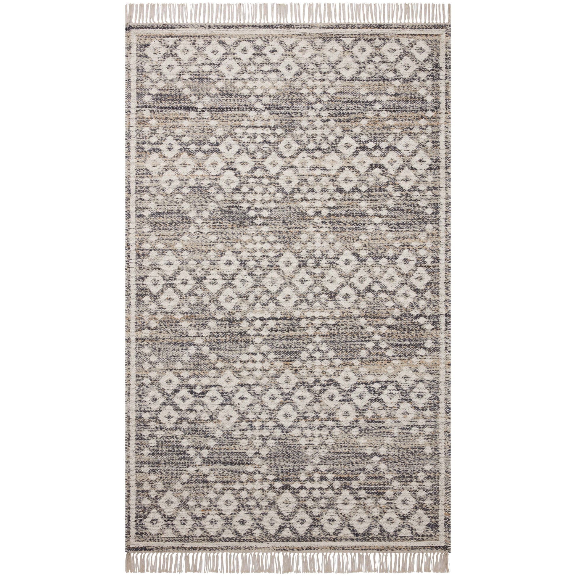 The Rivers Collection by Angela Rose x Loloi is a modern flatweave area rug with a reversible design featuring symmetrical motifs. Woven of wool, cotton, and jute, Rivers combines natural materials with an airy, natural aesthetic. The soft colors of the rug create a watercolor effect that adds artful depth to the neutral palette. Amethyst Home provides interior design, new home construction design consulting, vintage area rugs, and lighting in the Tampa metro area.
