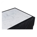 We love the marble top and unique pattern found on the barn doors of this Kattan Sideboard by Moe's. It is both contemporary and functional, with the doors opening to spacious shelving.  Size: 72"W x 18"D x 31"H Material: Solid Mango, Marble Top, Iron Legs, MDF